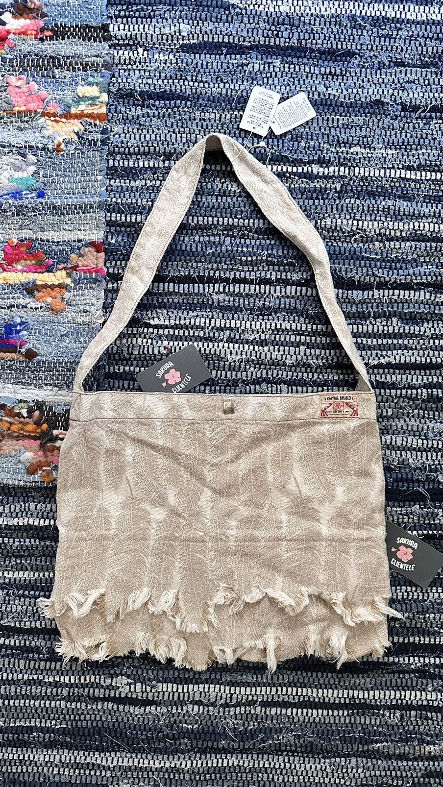 Japanese Brand × Kapital × Vintage Kapital White Denim Feather Book Tote Bag 12oz Size ONE SIZE - 2 Thumbnail