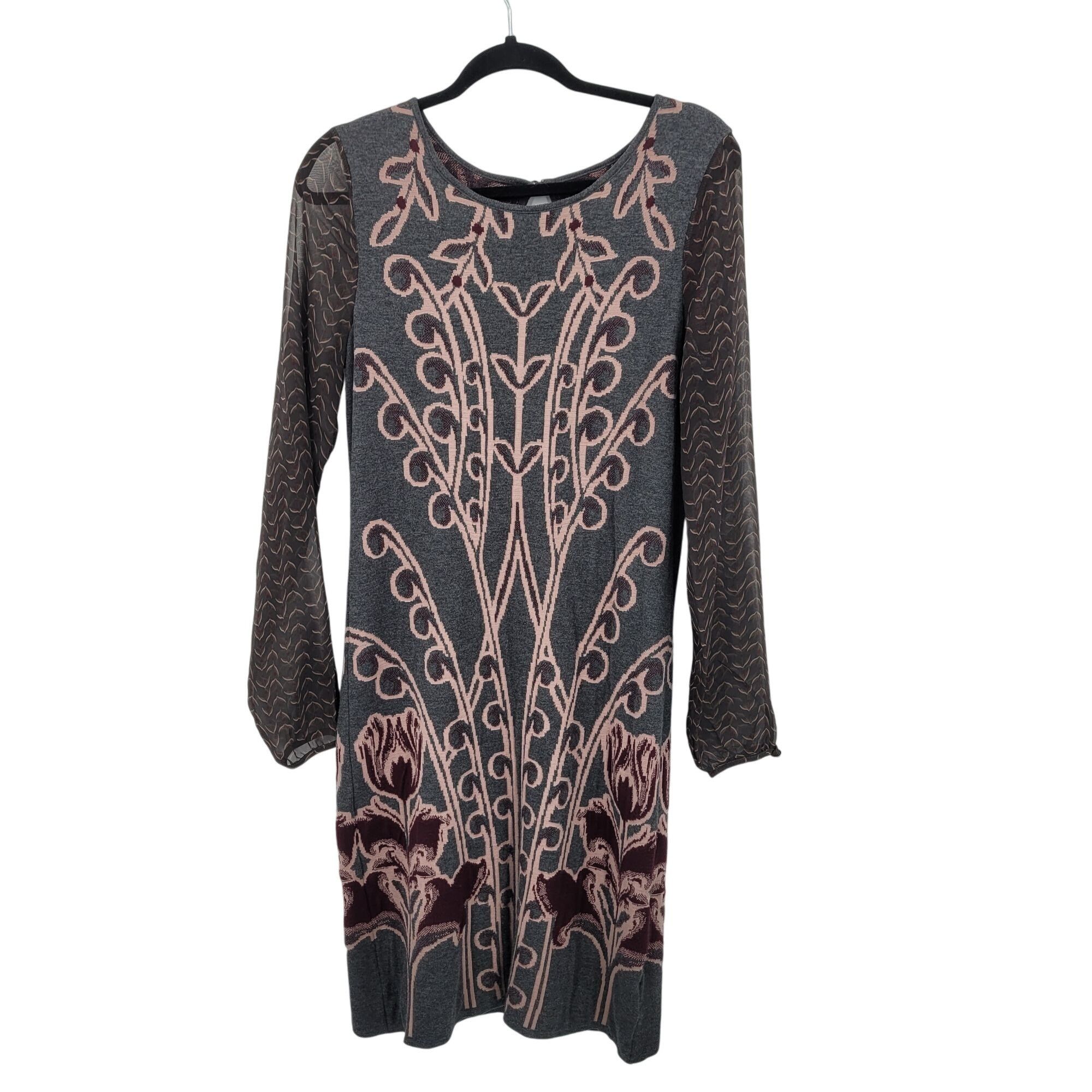Designer Anthropologie Knitted & Knotted Floral Sweater Dress S Gray Size S / US 4 / IT 40 - 5 Thumbnail