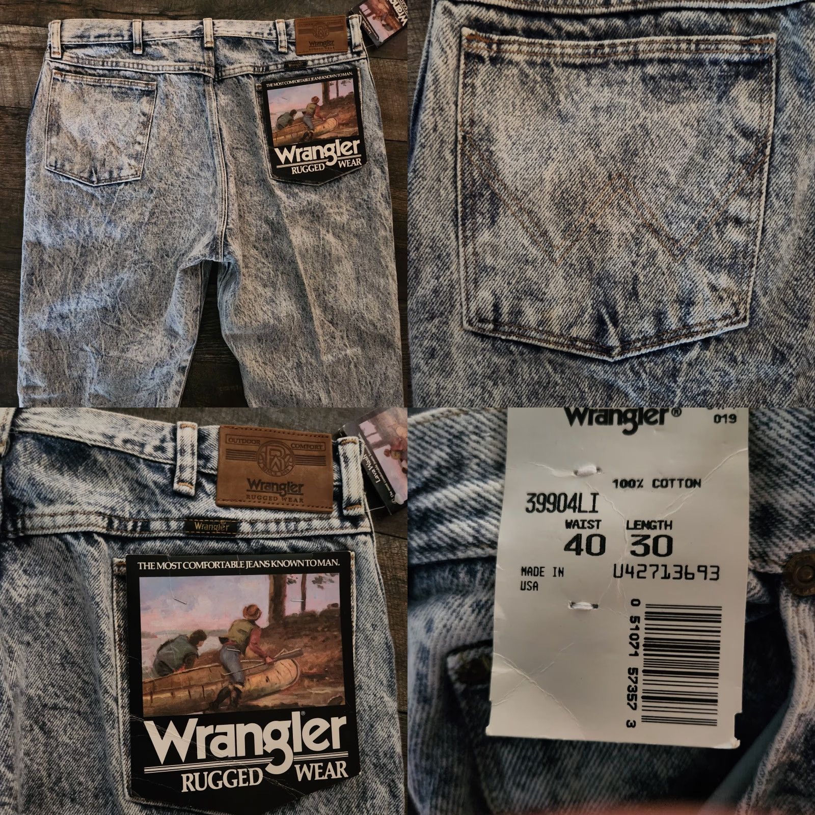 Wrangler VINTAGE Wrangler Jeans Acid Lava Wash 40x30 Made USA 90s NWT Denim Tailored Mens Boys? Size US 40 / EU 56 - 8 Thumbnail