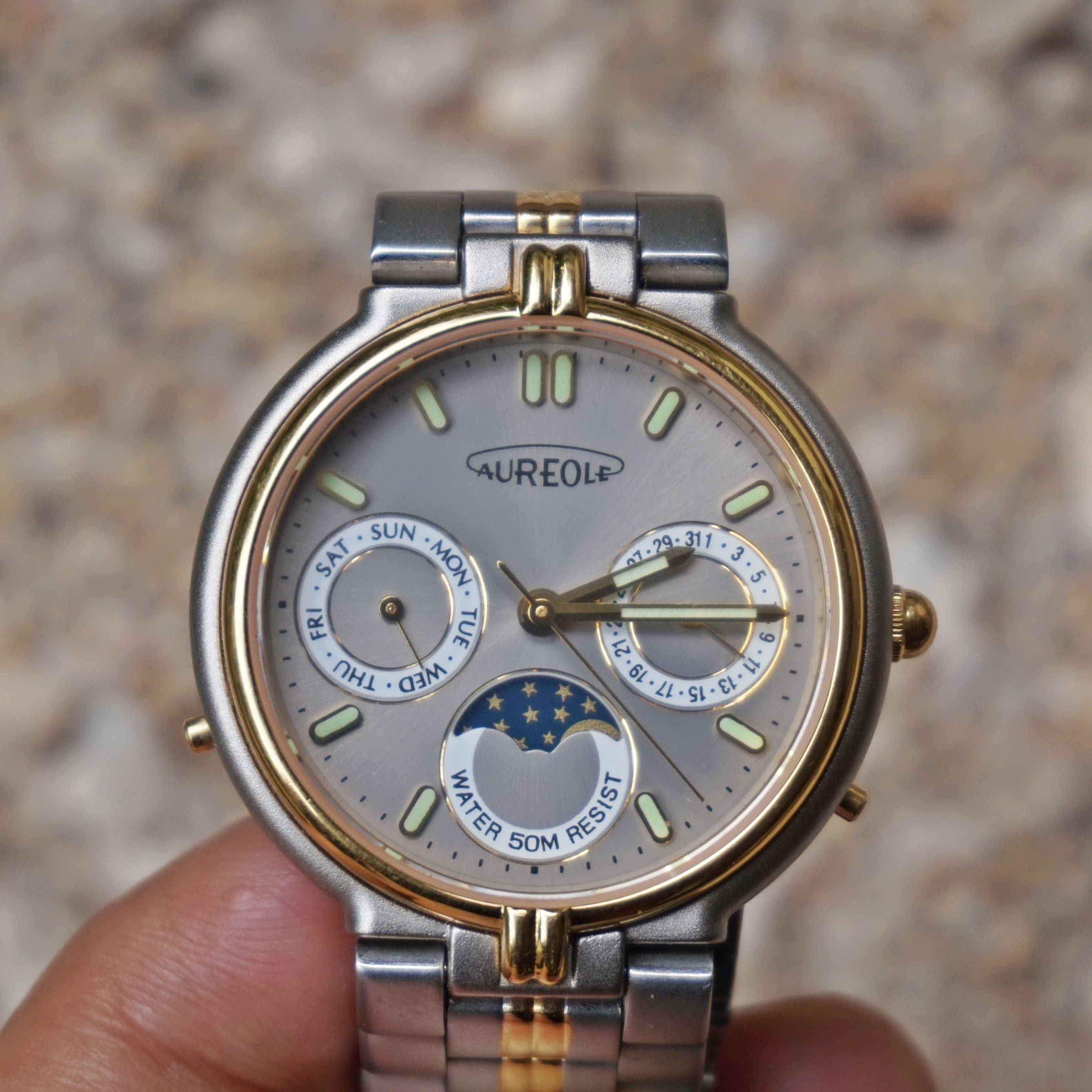 Vintage 80S Aureole Swiss Moonphase dualtone watch Size ONE SIZE - 1 Thumbnail