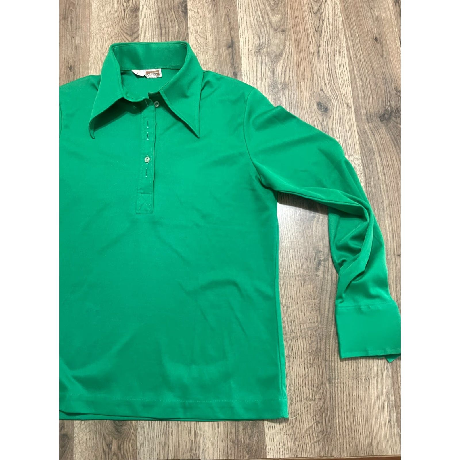 Vintage VINTAGE Montgomery Ward Shirt Women L Green Polo Long Sleeve Casual Solid Modern Polo Shirt Womens L Green Size L / US 10 / IT 46 - 4 Thumbnail