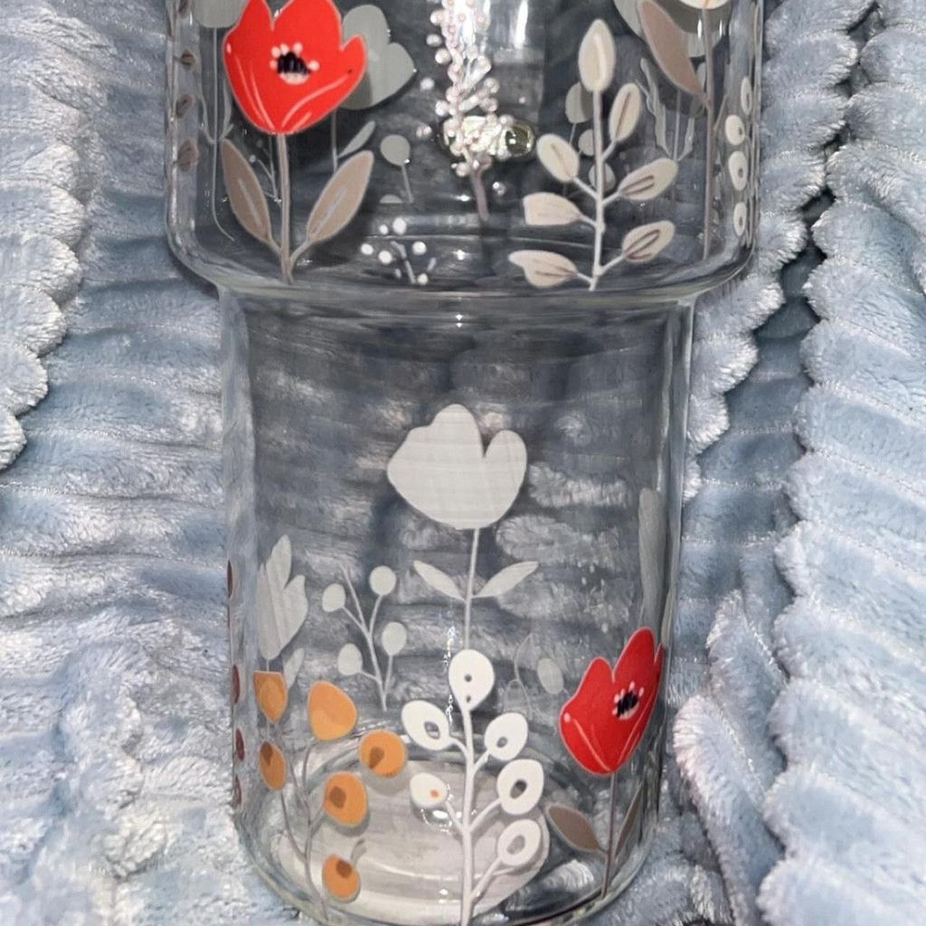 The Unbranded Brand 🌼 Floral design glass mug with wooden lid and handle🌼#boho Size ONE SIZE - 2 Thumbnail