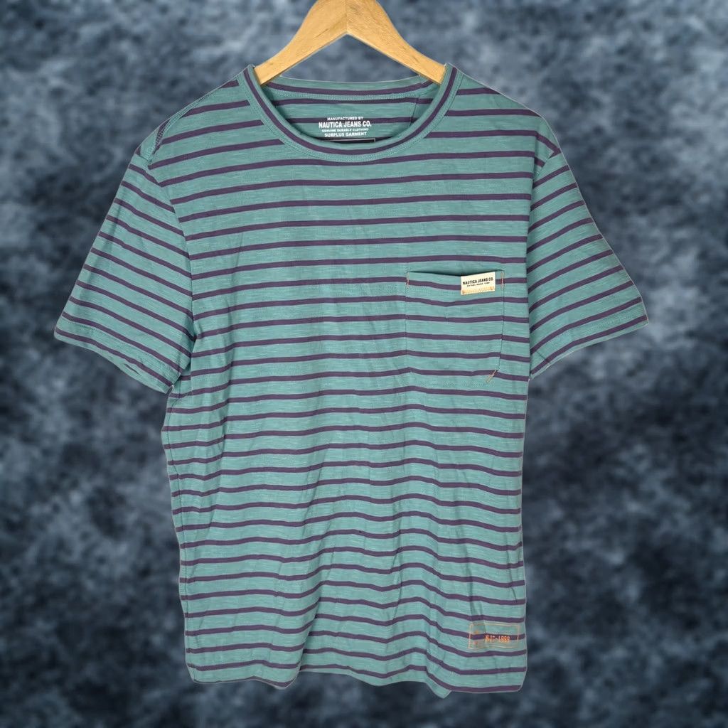Nautica Nautica Jeans Co Mens S Striped Crewneck T-Shirt Dusty Turquoise Purple K45510 Size US S / EU 44-46 / 1 - 1 Thumbnail