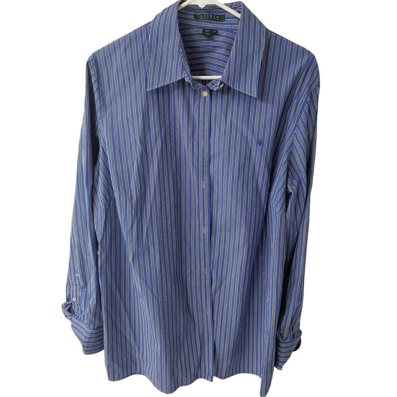 Lauren Ralph Lauren Lauren Ralph Lauren Blue w/ B & W Stripes Button Up - 2X Size XXL / US 16-18 / IT 52-54 - 1 Thumbnail