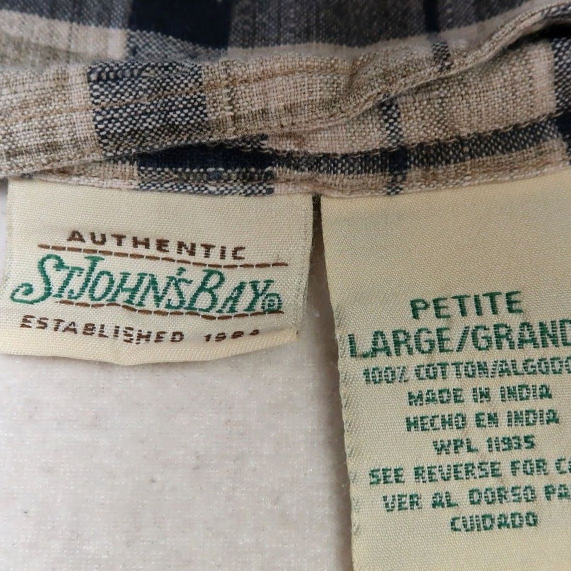 Vintage VINTAGE 90s St. John's Bay Overall Dress Mini Plaid Sleeveless Tan Black L Women Size 36" / US 14 / IT 50 - 5 Thumbnail