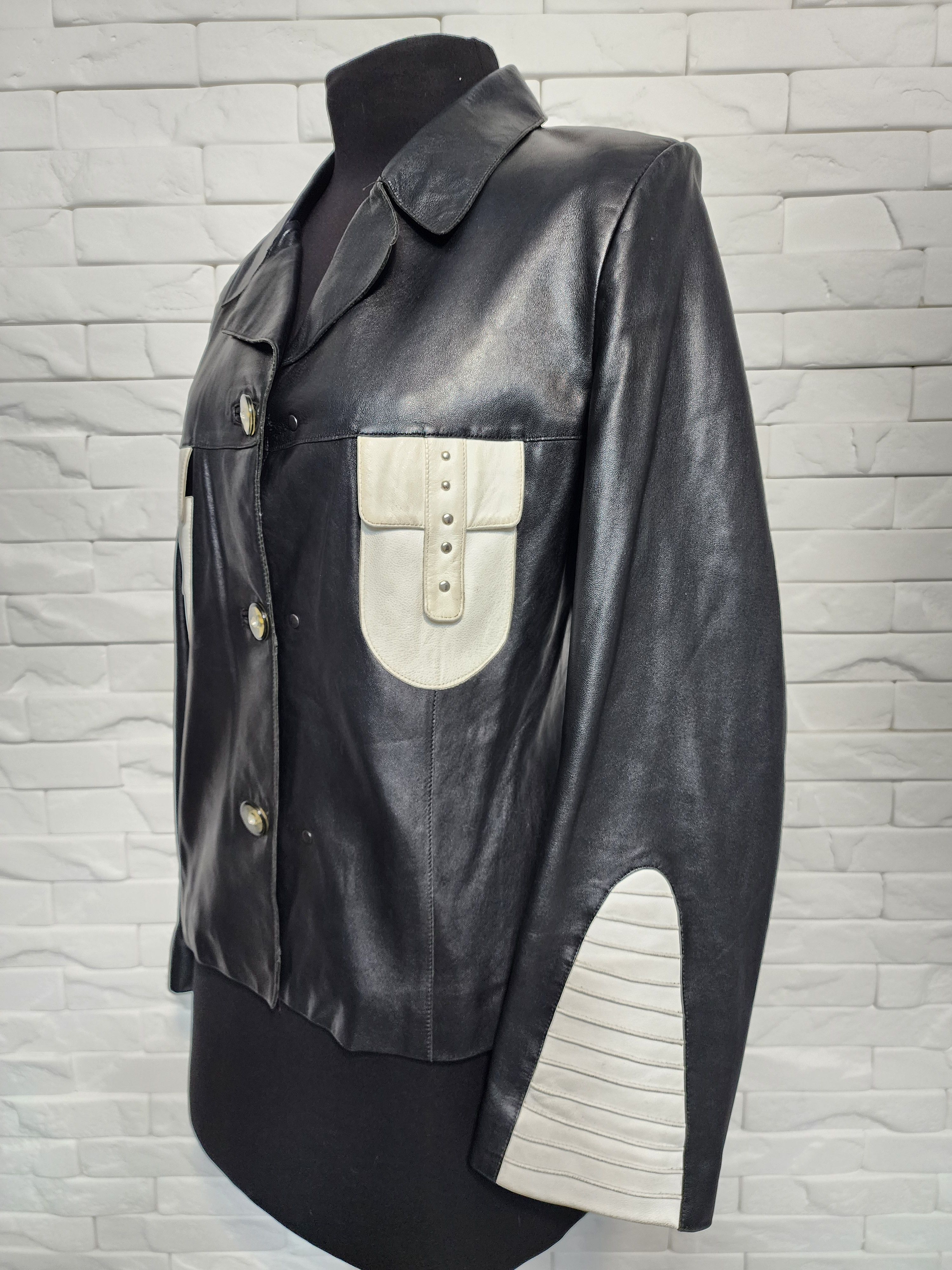 Genuine Leather Black & White Genuine Leather Jacket: Women's Sport Style Size L / US 10 / IT 46 - 2 Thumbnail