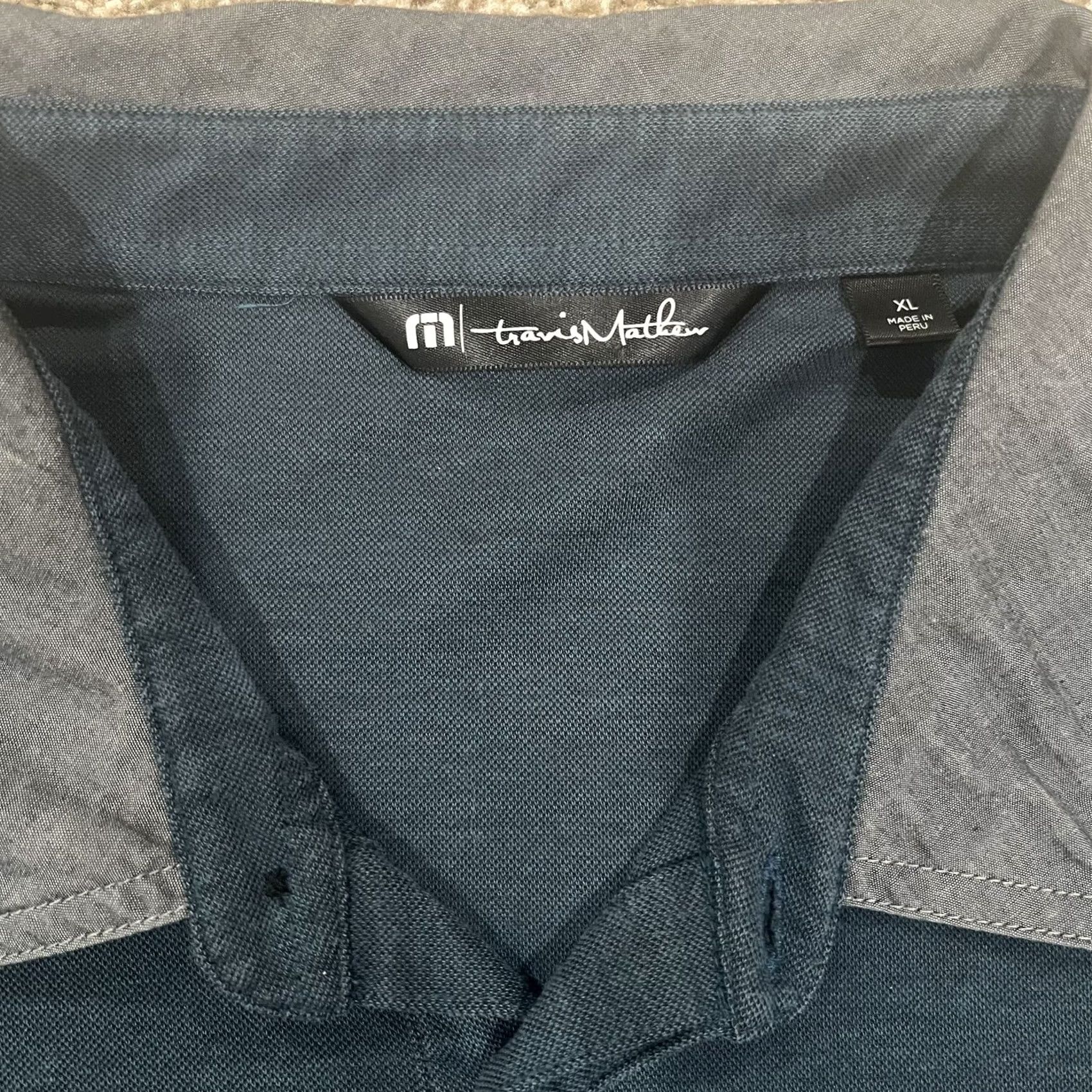 TravisMathew Travis Mathew Polo Golf Shirt Hidden Placket Navy Blue Gray Pocket Mens XL Size US XL / EU 56 / 4 - 2 Thumbnail