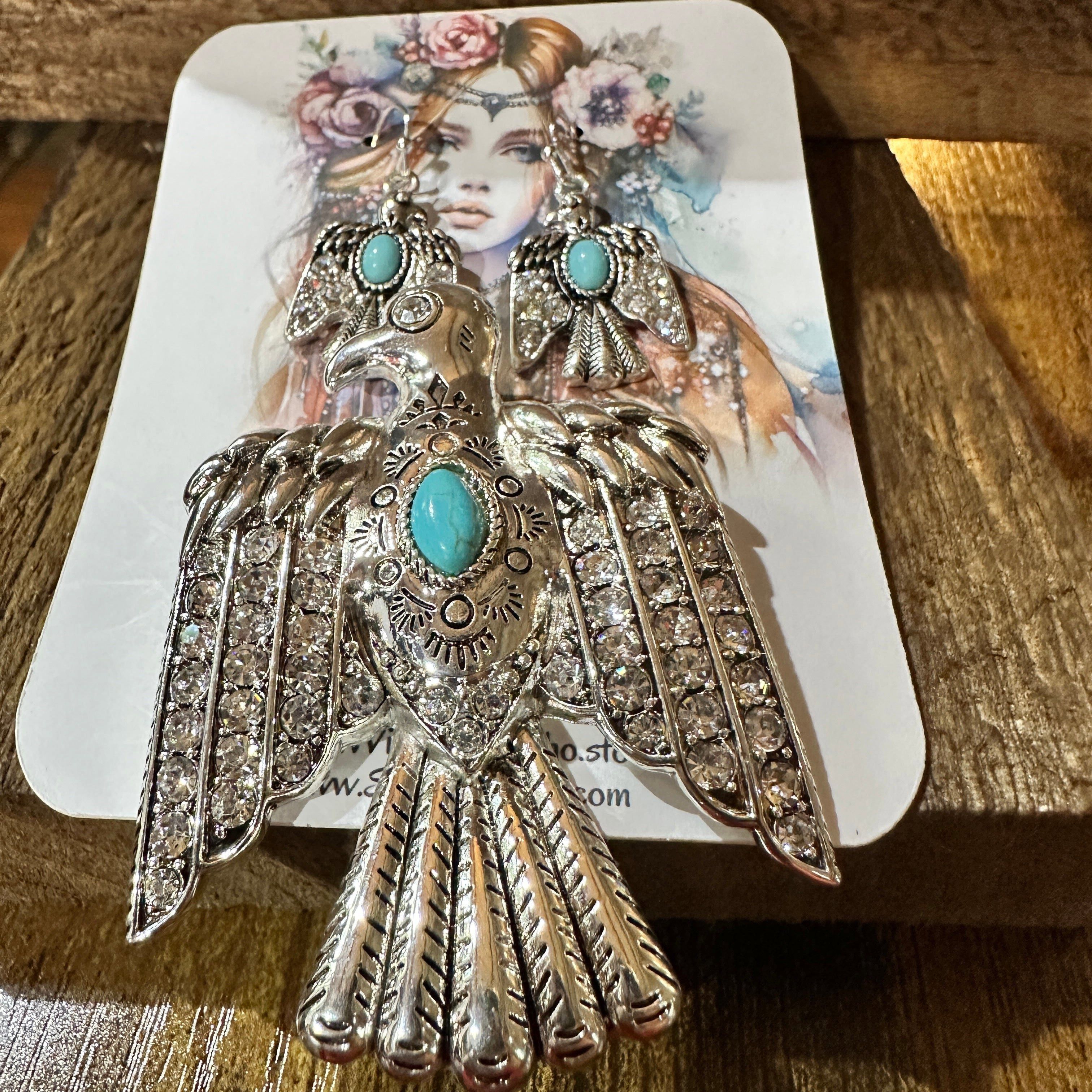 Other Boho Thunderbird Majesty: Turquoise & Silver Pendant of Stre Size ONE SIZE - 4 Thumbnail
