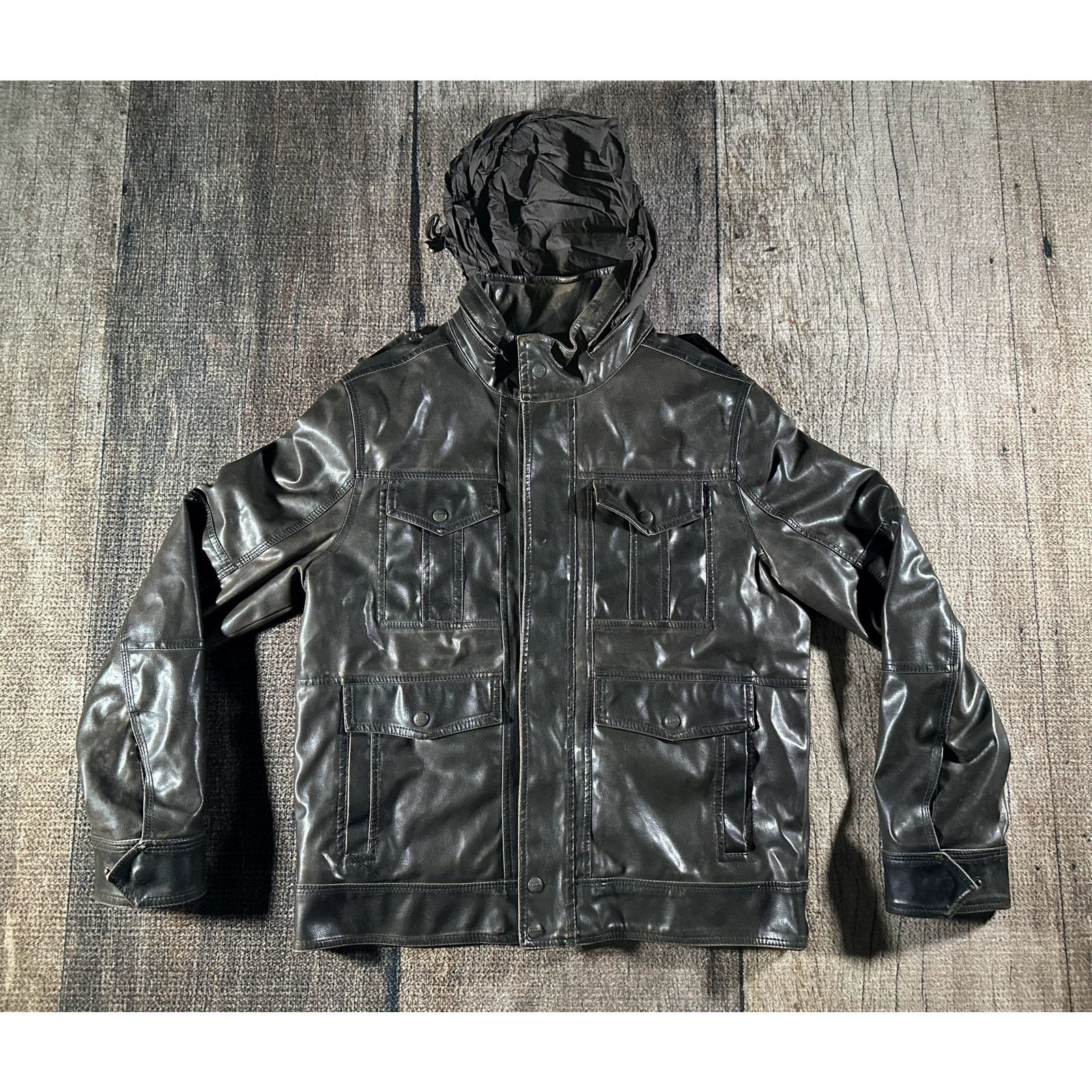 Levi's Levis Jacket Mens Medium Dk Brown Faux Leather Stowaway Hood Size US M / EU 48-50 / 2 - 1 Thumbnail