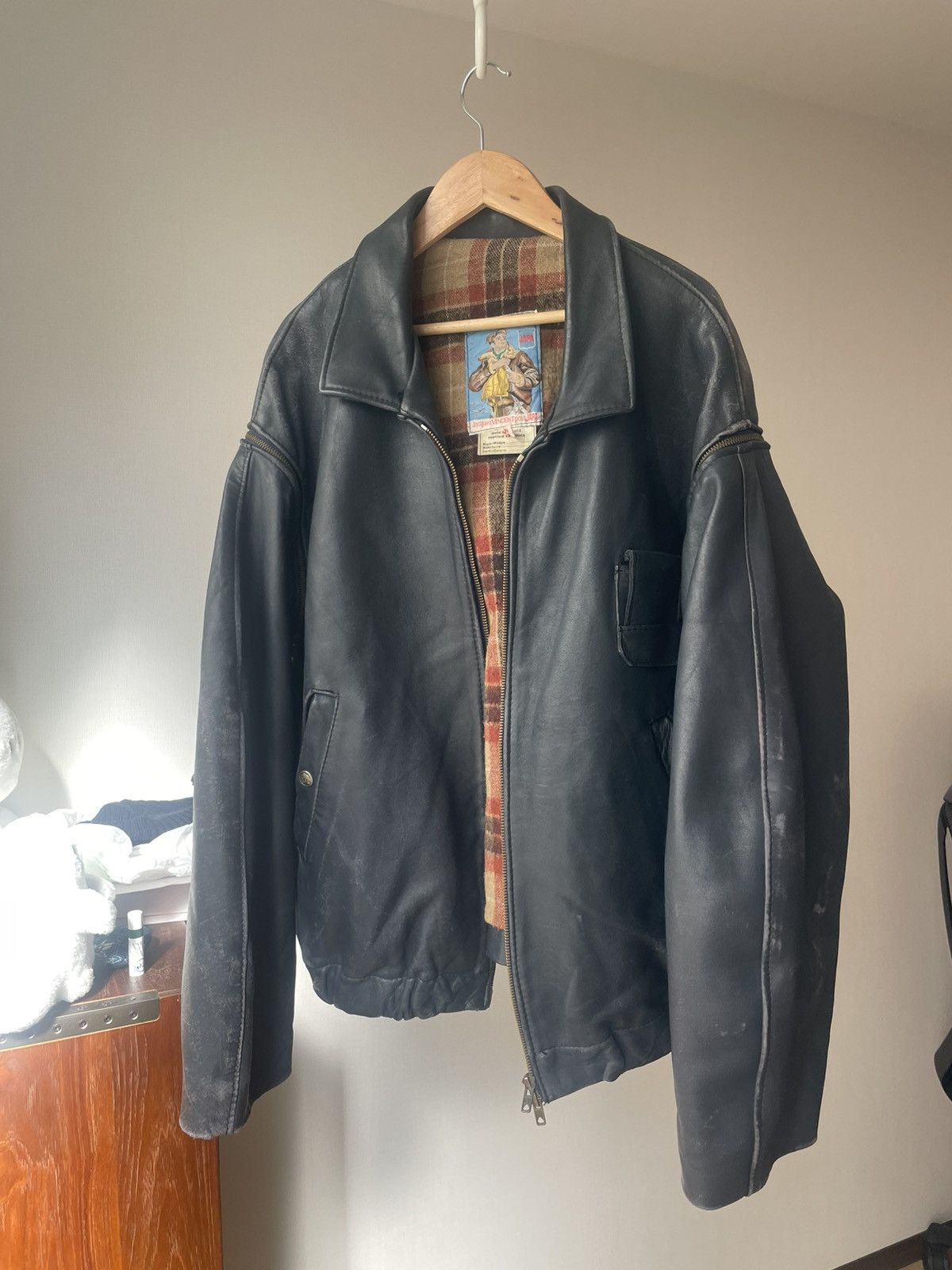 Japanese Brand Vintage French Zip Leather Military Jacket Size US L / EU 52-54 / 3 - 4 Thumbnail
