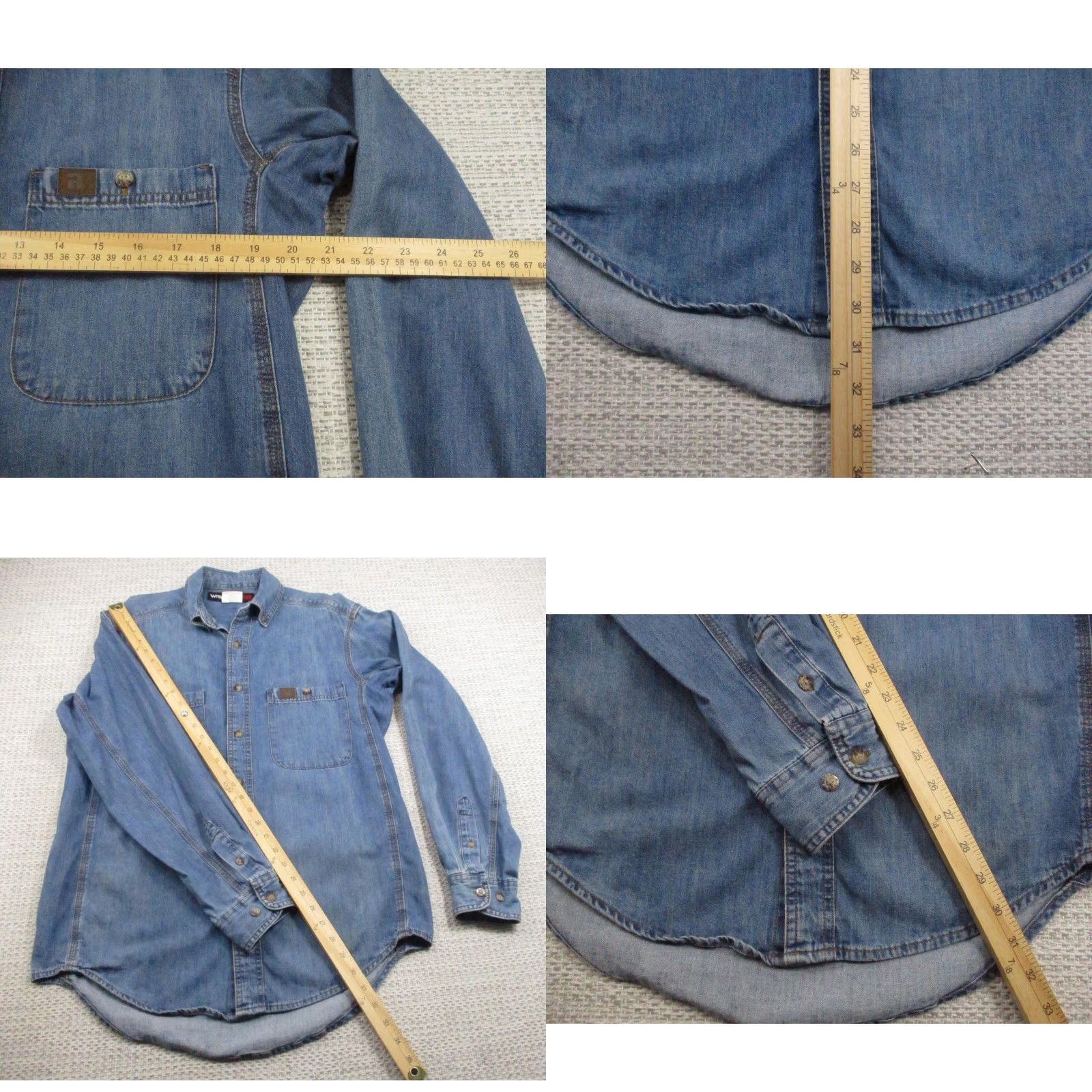 Wrangler VINTAGE Wrangler Riggs Workwear Shirt Mens Medium Blue Denim Button Up Long Sleeve Size US XL / EU 56 / 4 - 8 Thumbnail