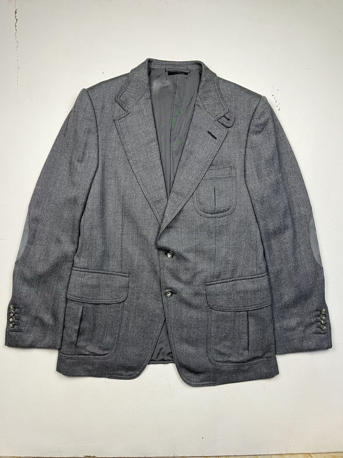Tom Ford Tom Ford Gray Tailored Jacket with Leather Suede Detailing Size 52R - 5 Thumbnail