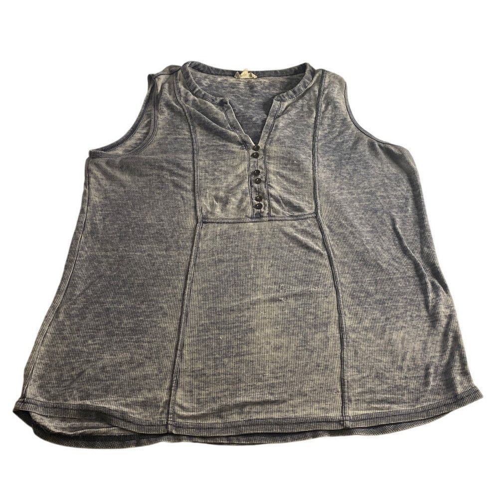 Other Casual Washed Gray Henley Sleeveless Tank Top June Delancey Size XL / US 12-14 / IT 48-50 - 2 Thumbnail