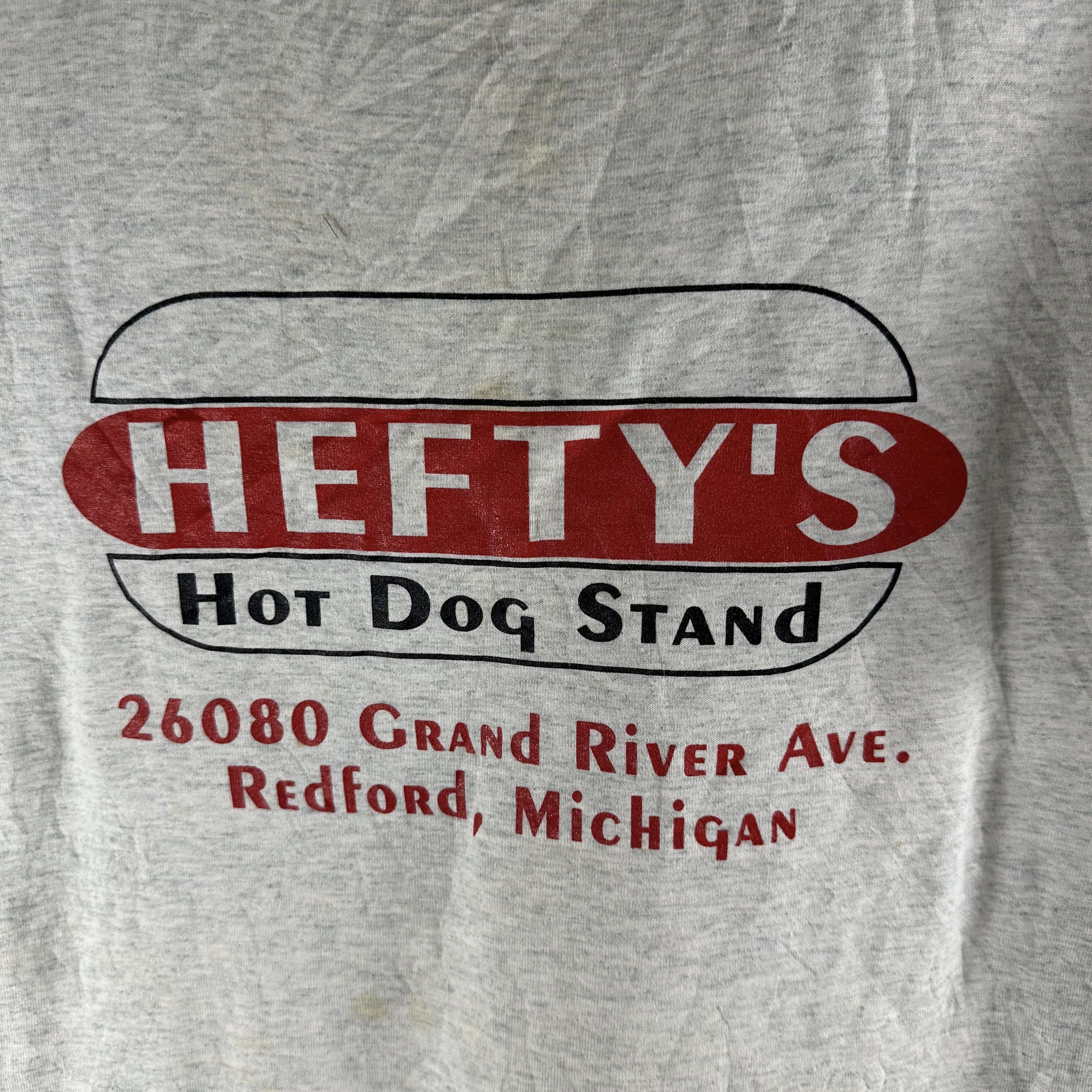 Vintage ​Vintage 80s Hefty's Hot Dog Stand Michigan Promo T-shirt Size US XL / EU 56 / 4 - 2 Thumbnail