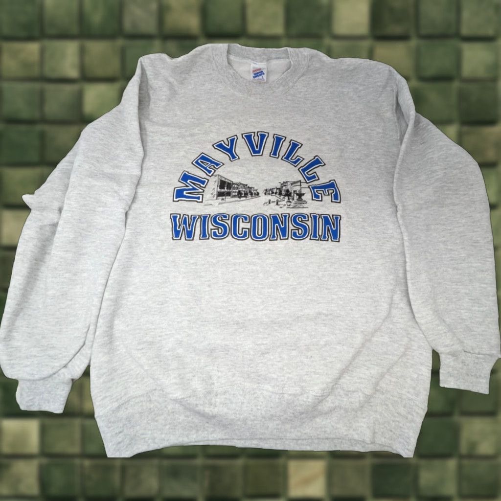 Jerzees Vintage Jerzees Super Sweats L Large Mayville Wisconsin Gray Pullover Sweatshirt Size US L / EU 52-54 / 3 - 1 Thumbnail