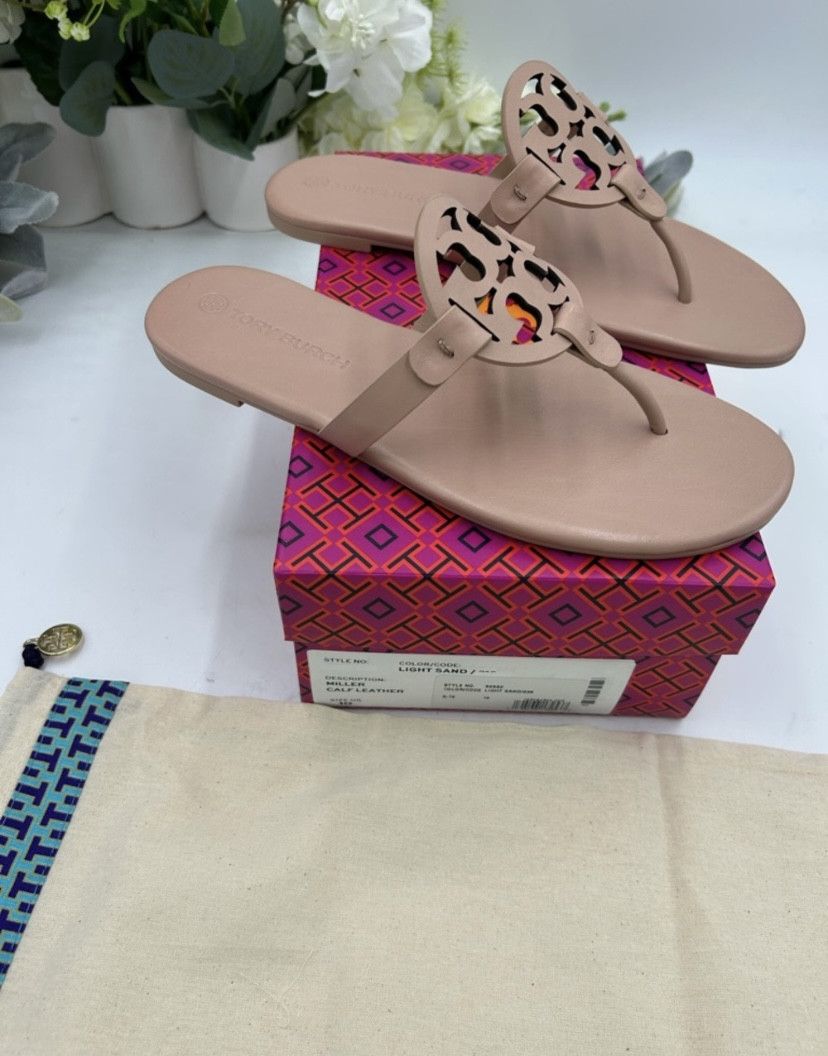 Tory Burch TORY BURCH MILLER calf leather sandals light sand size 10 Size US 10 / IT 40 - 8 Thumbnail