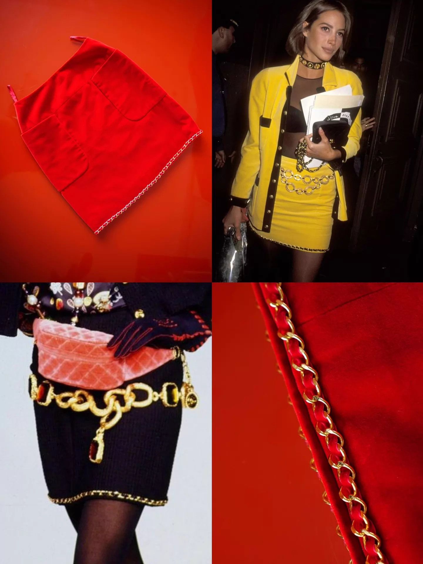 Chanel Chanel 1991 FW Dark Red Velvet Chain Gold-Tone Skirt S-M Size 26" / US 2 / IT 38 - 2 Thumbnail