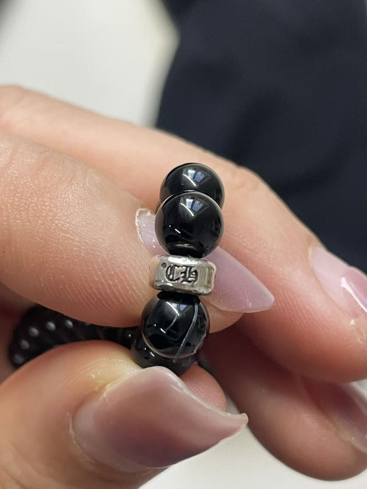 Chrome Hearts Chrome Hearts 6mm Obsidian Silver Dagger Beaded Bracelet Size ONE SIZE - 10 Thumbnail