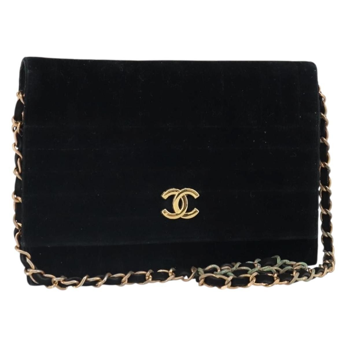 Chanel CHANEL Mademoiselle Chain Shoulder Bag Velor Black CC Auth 