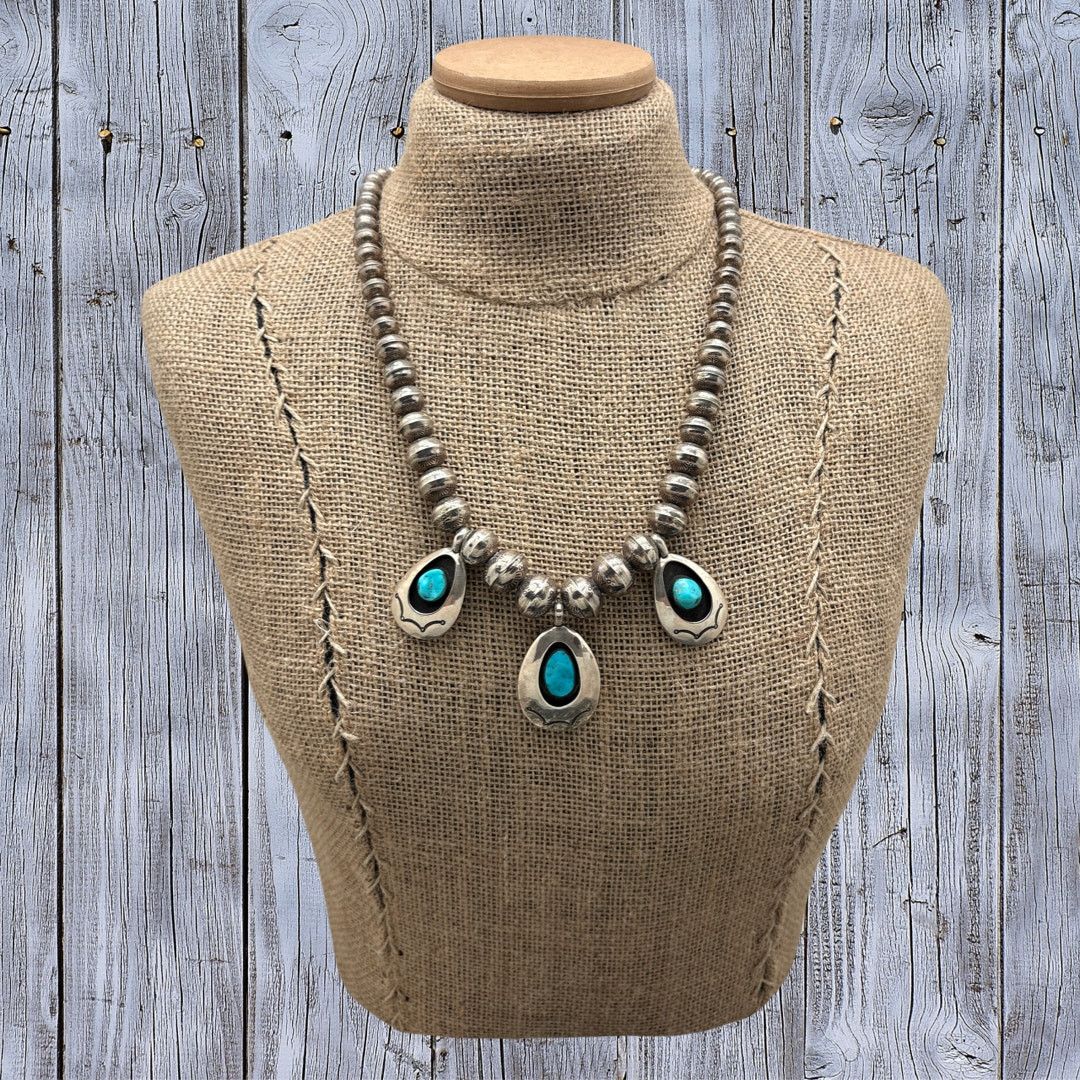Native 1970s Native American NAVAJO 3-Station Stamped Bead Necklace Size ONE SIZE - 6 Thumbnail