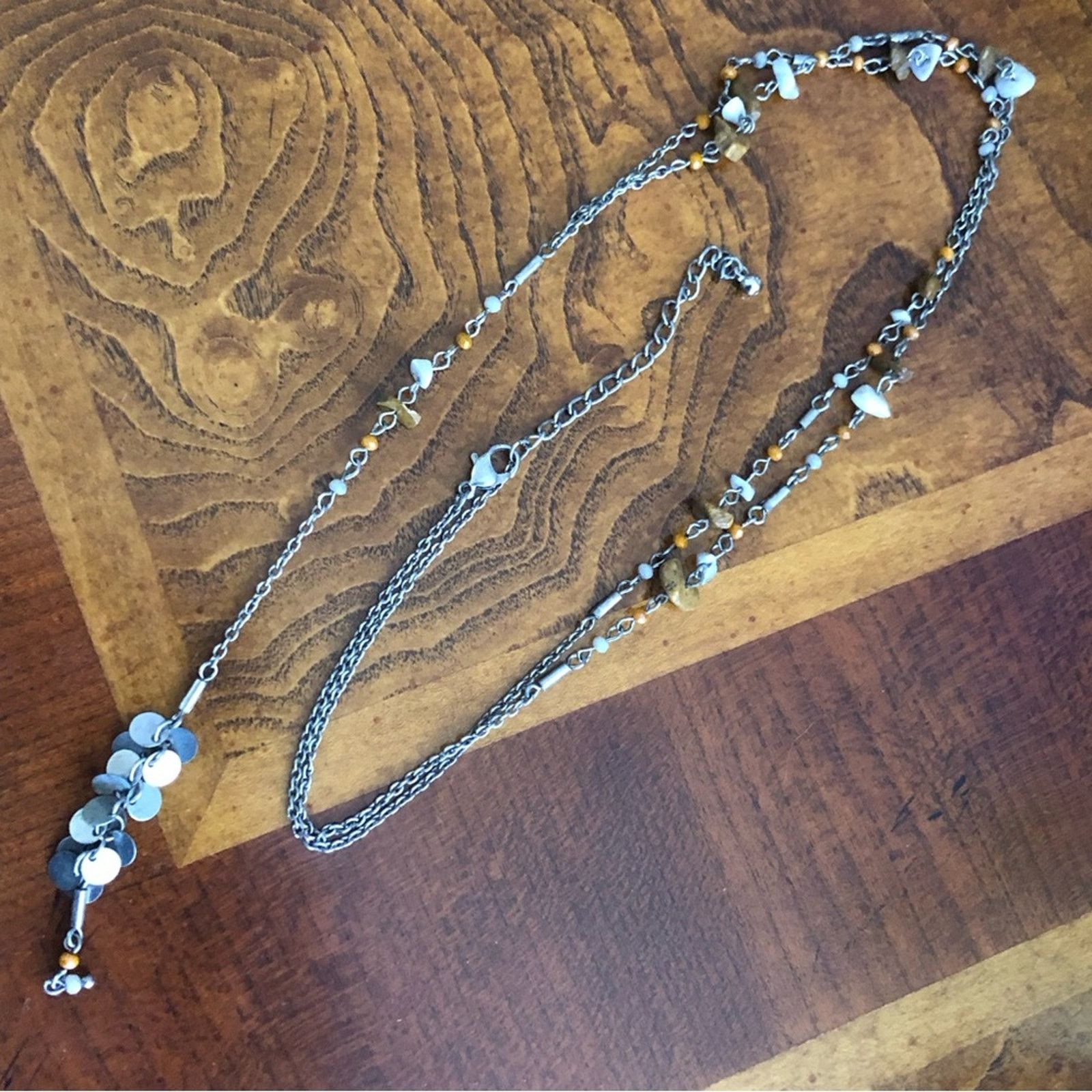 Jewelry Natural stone chip silver chain y necklace Size ONE SIZE - 5 Thumbnail