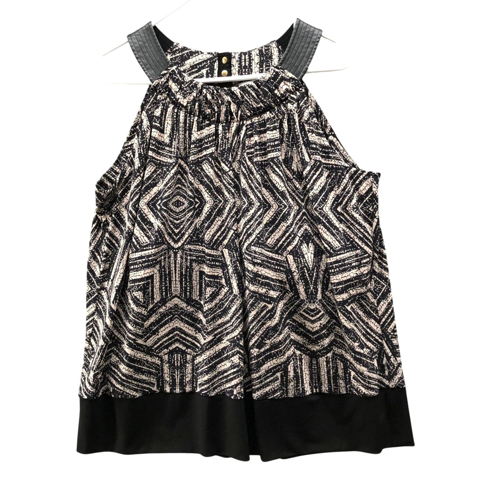Calvin Klein Calvin Klein Geometric Halter Top Womens XL Black Tan Sleeveless Jersey Blouson Size XL / US 12-14 / IT 48-50 - 2 Thumbnail