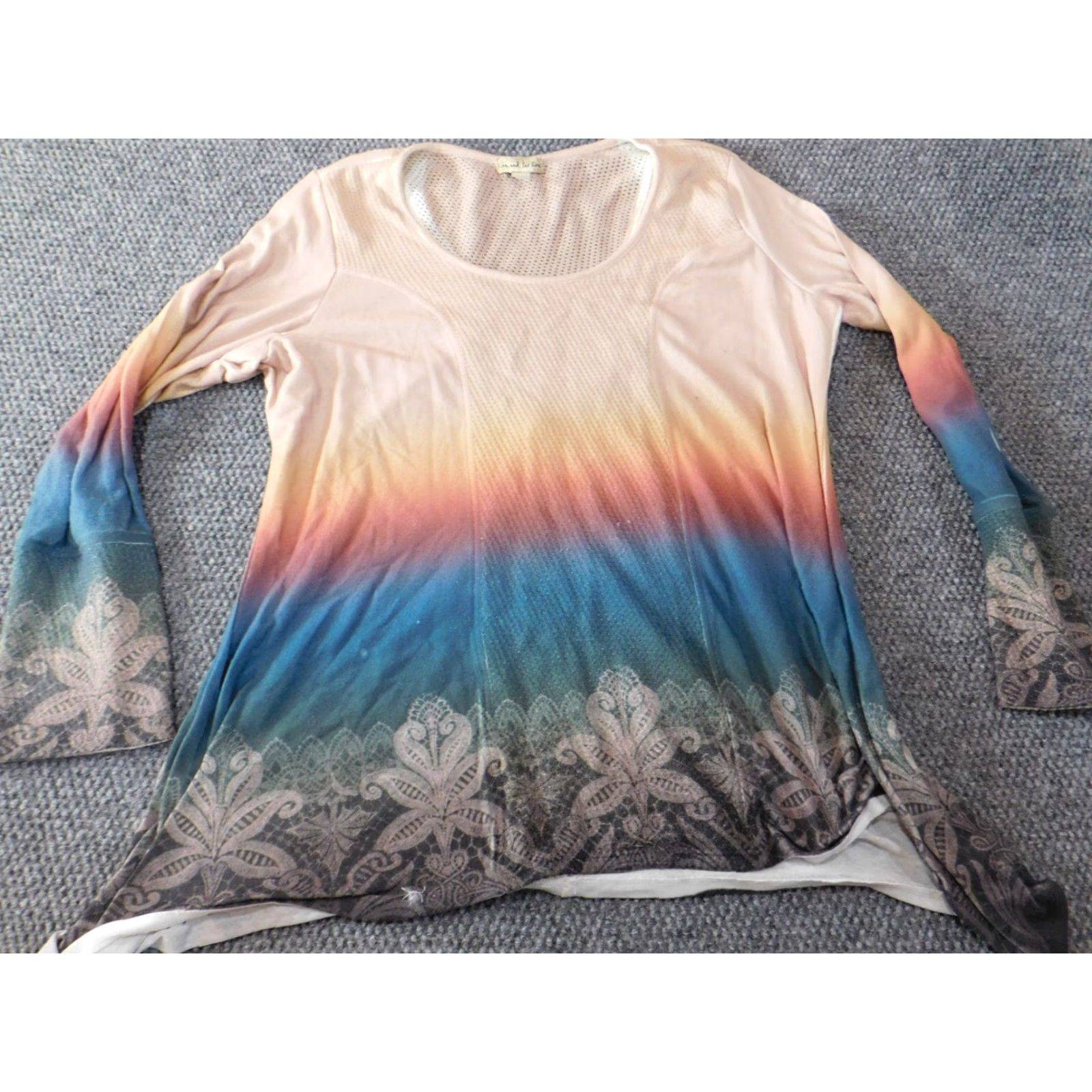 Vintage Live And Let Live Blouse Women L Pink Striped Floral Knit Polyester Spandex Crew Neck Long Sleeve Casual Stretch Vintage No Size L / US 10 / IT 46 - 2 Thumbnail