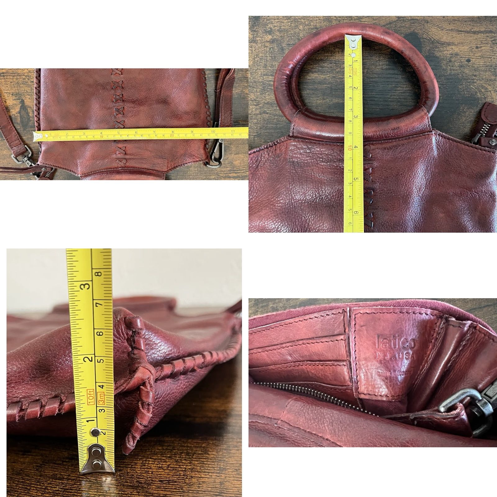 Vintage Latico Crossbody Bag Women Burgundy Leather Oxblood Distressed Adjustable Strap Inner Pockets Outdoor Pockets EUC Size ONE SIZE - 9 Thumbnail
