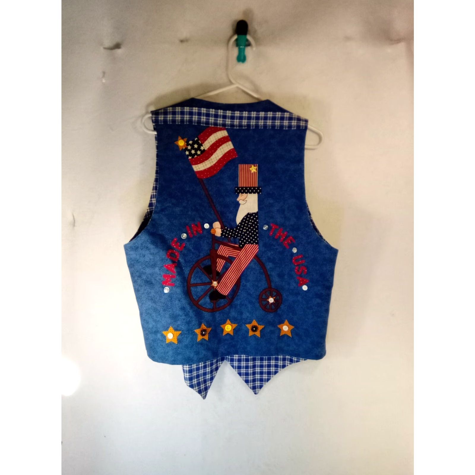 Vintage VINTAGE Americana USA VEST Men L Blue 20" Across Chest 27" Long Handmade USA Theme Vest Size US L / EU 52-54 / 3 - 8 Thumbnail
