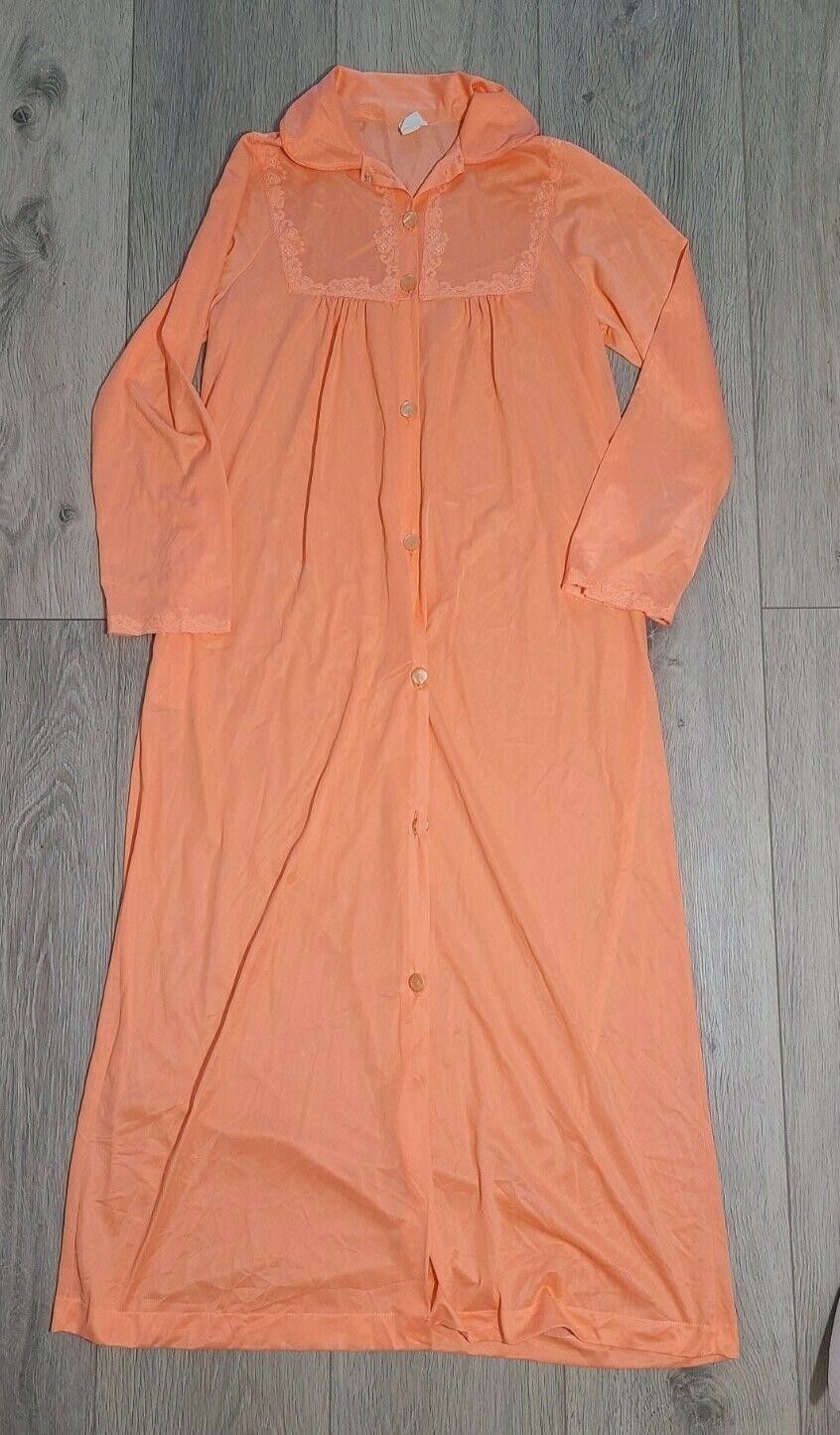Designer Vintage Robe Texsheen Orange Gown Long Small nylon lingerie Size ONE SIZE - 1 Thumbnail