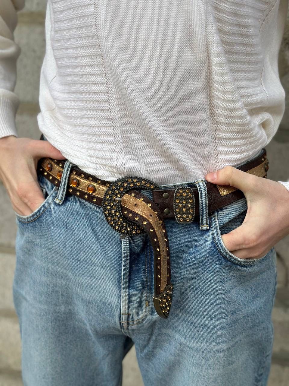 Western Rise VTG Unisex Leather Belt Cowboy Size One Y2K 00s Western Hype Size ONE SIZE - 2 Thumbnail