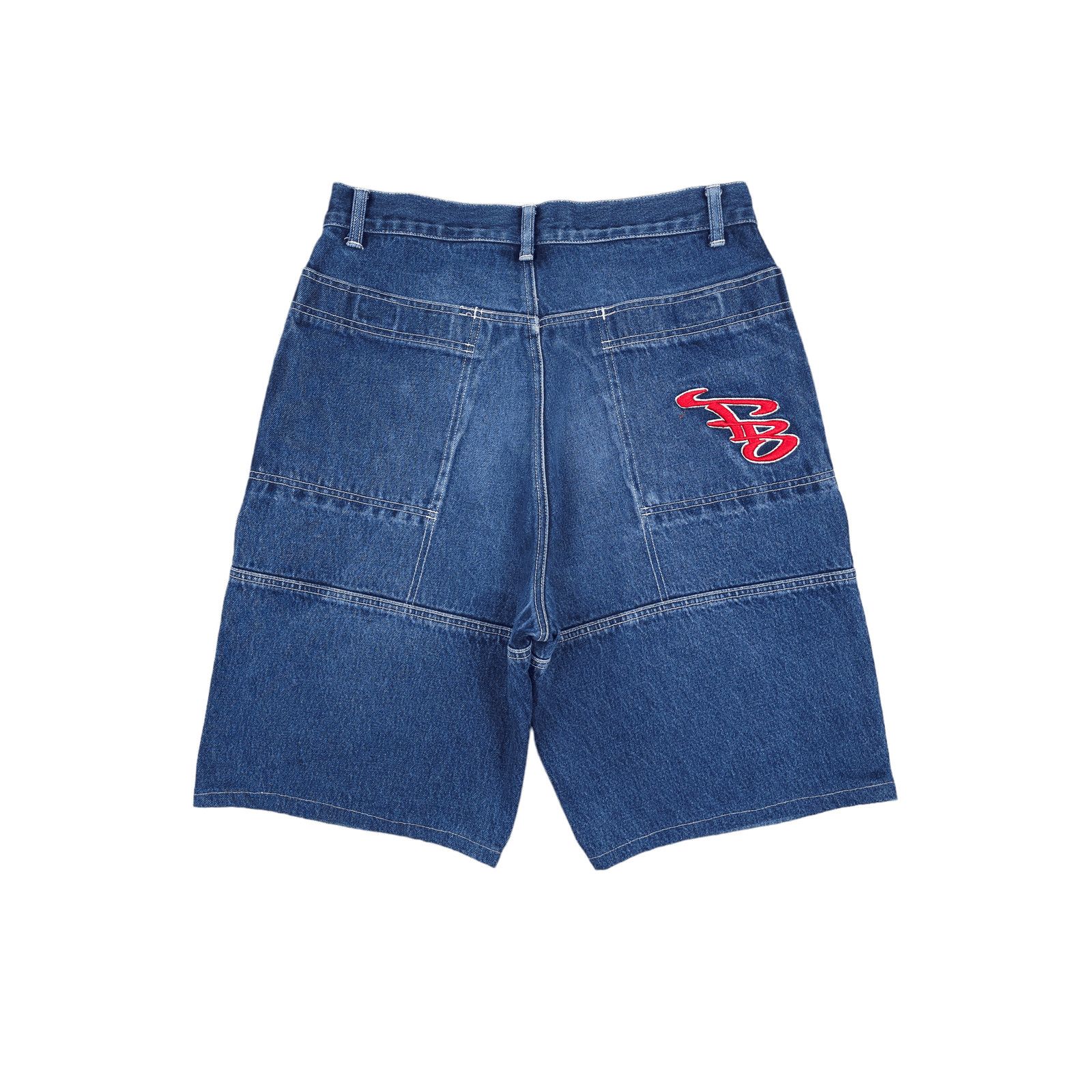 Japanese Brand 💎 Y2K Vintage Fishbone Denim JNCO Shorts Hip-Hop Rap Size US 32 / EU 48 - 2 Thumbnail