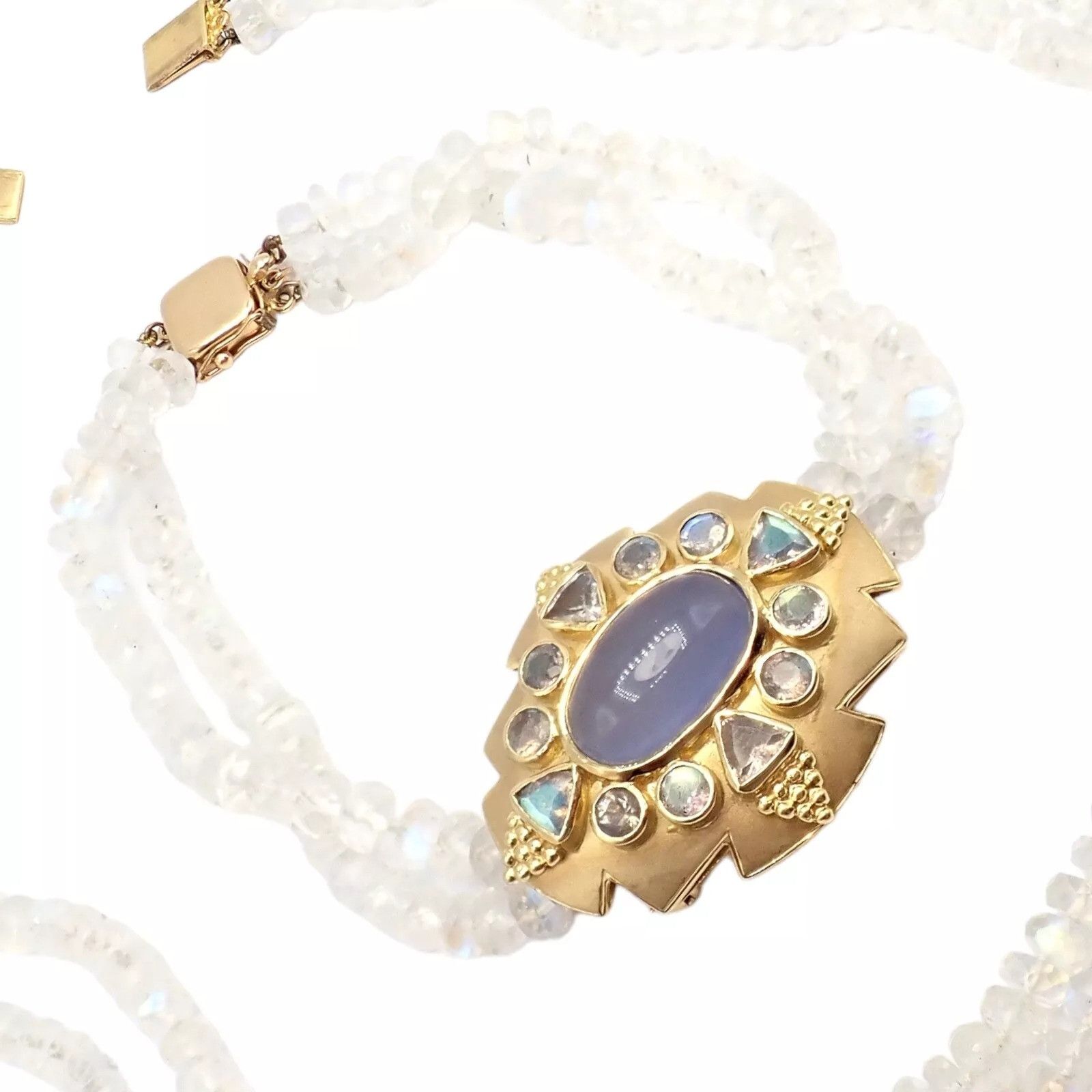 Vintage 18k Gold Set Moonstone Chalcedony Brooch Bracelet Necklace Size ONE SIZE - 4 Thumbnail