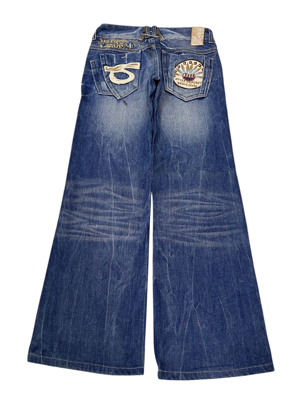 Japanese Brand × Vintage Red Pepper Y2K Wide-Leg Flare Distressed Jeans Embroidered Size US 30 / EU 46 - 1 Thumbnail