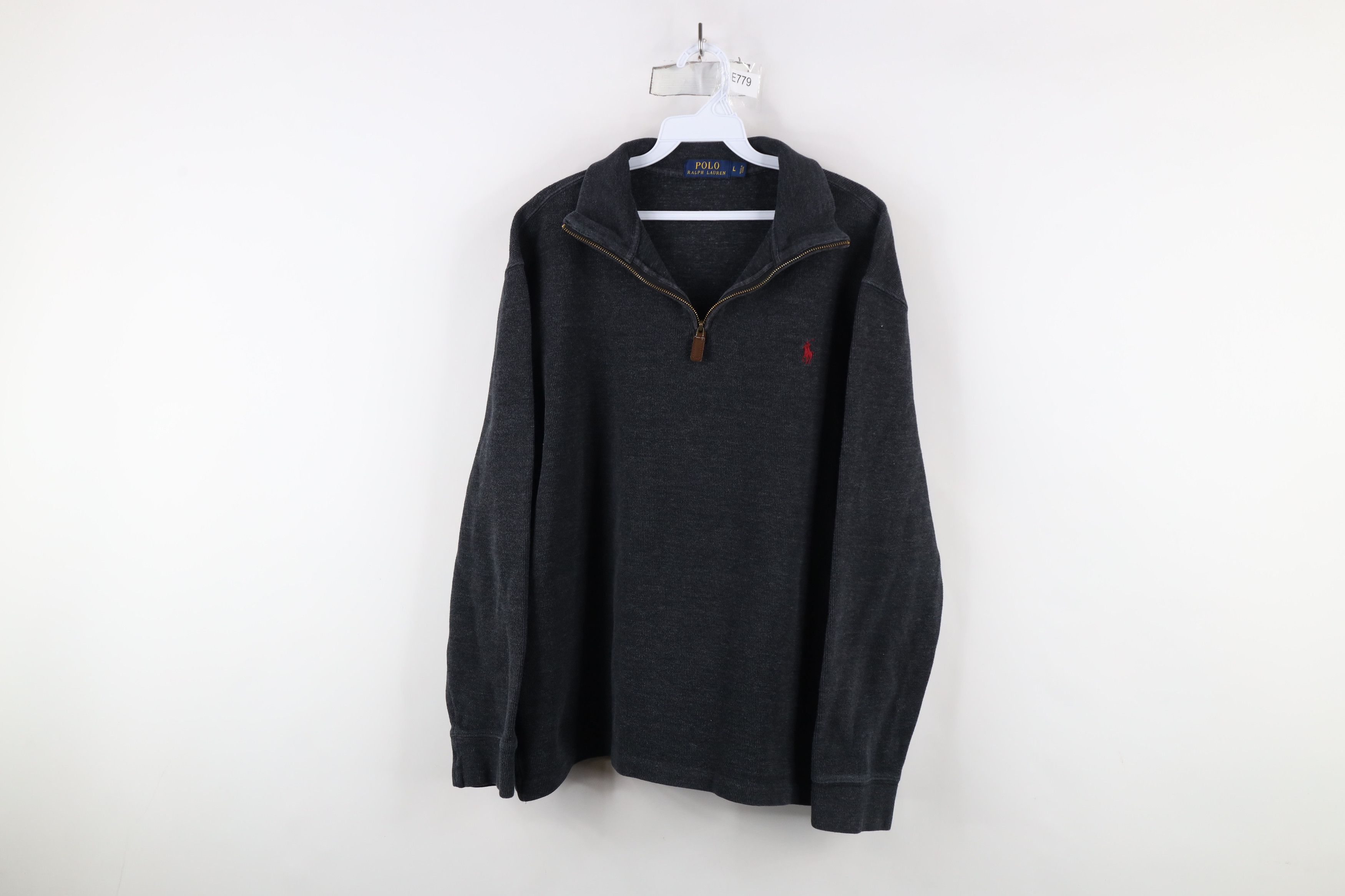 Ralph Lauren × Vintage Vintage Ralph Lauren Ribbed Knit Half Zip Sweater Gray Size US L / EU 52-54 / 3 - 1 Thumbnail