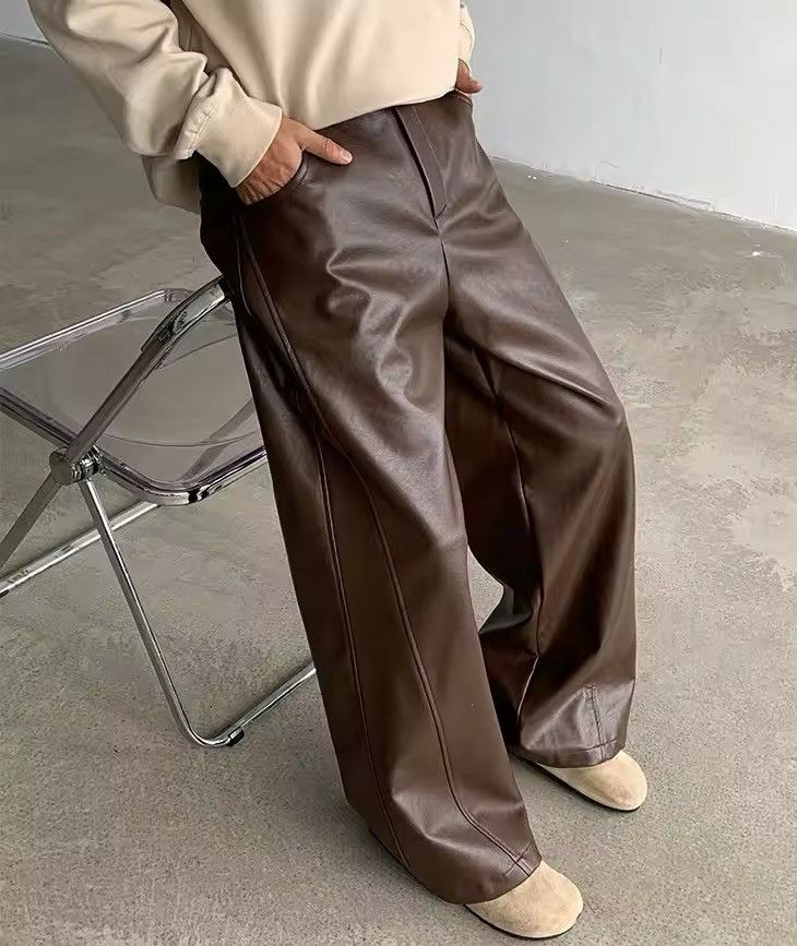 Leather Faux Leather Brown Flare Pants Size US 33 - 3 Thumbnail