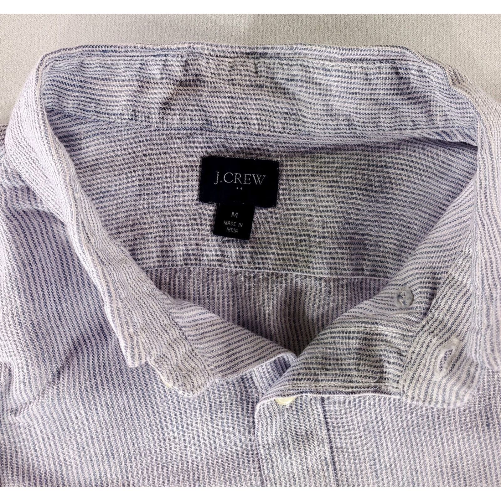 J.Crew J. Crew Linen Button Down Shirt Blue White Striped Short Sleeve M Mens Multicolor Size US M / EU 48-50 / 2 - 2 Thumbnail