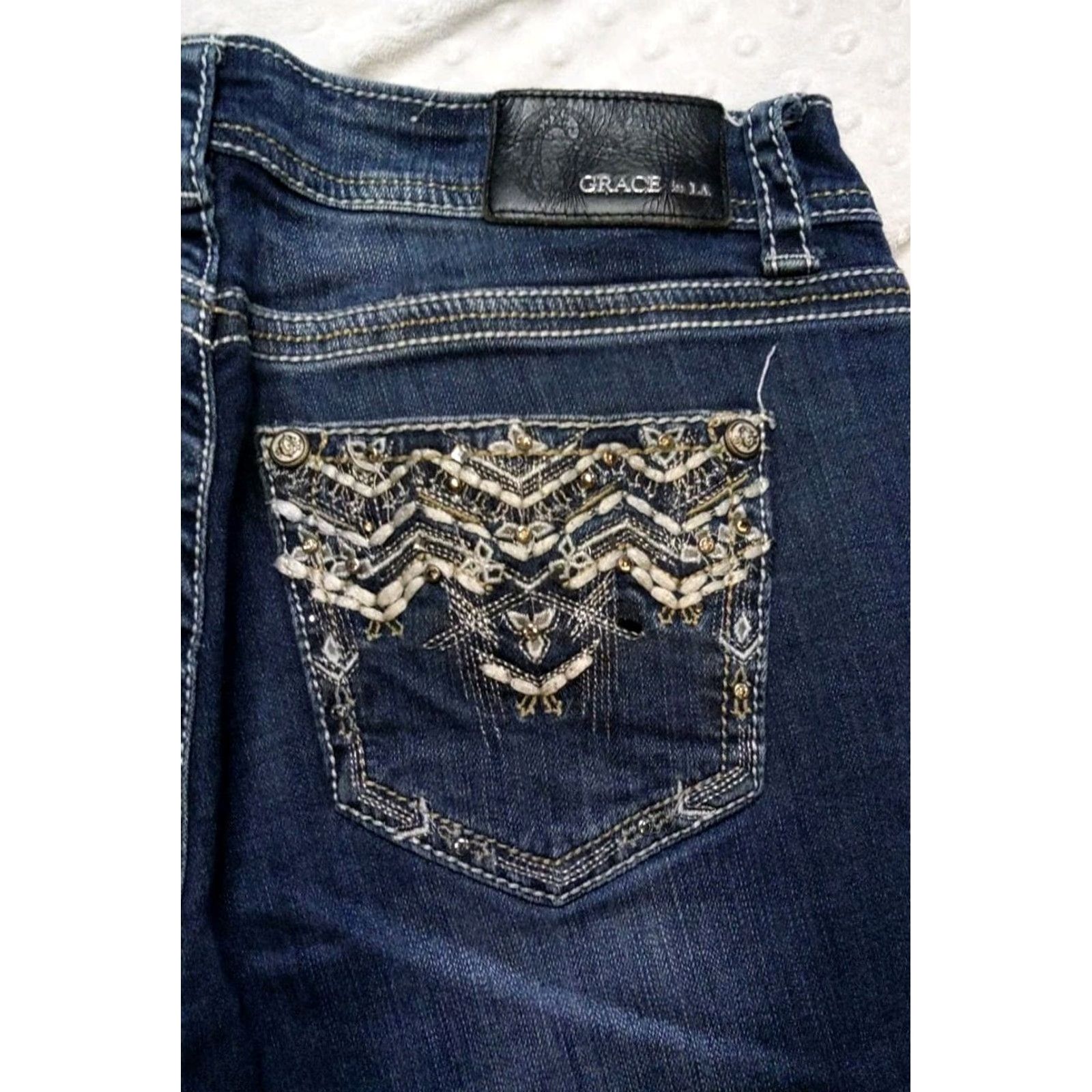 Grace in LA Grace In LA Jeans Women Straight 5-Pocket Denim Blue 31x32 Regular Size Cotton Blend Embroidered Rise Mid Vintage: No Mens Womens Girls Size 24" / US 00 / IT 34 - 7 Thumbnail