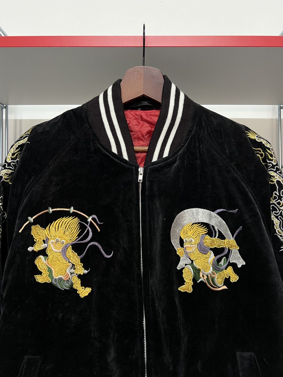 Japanese Brand Velvet Sukajan Souvenir Jacket 80s Fujin Raijin Embroidery Size US M / EU 48-50 / 2 - 5 Thumbnail