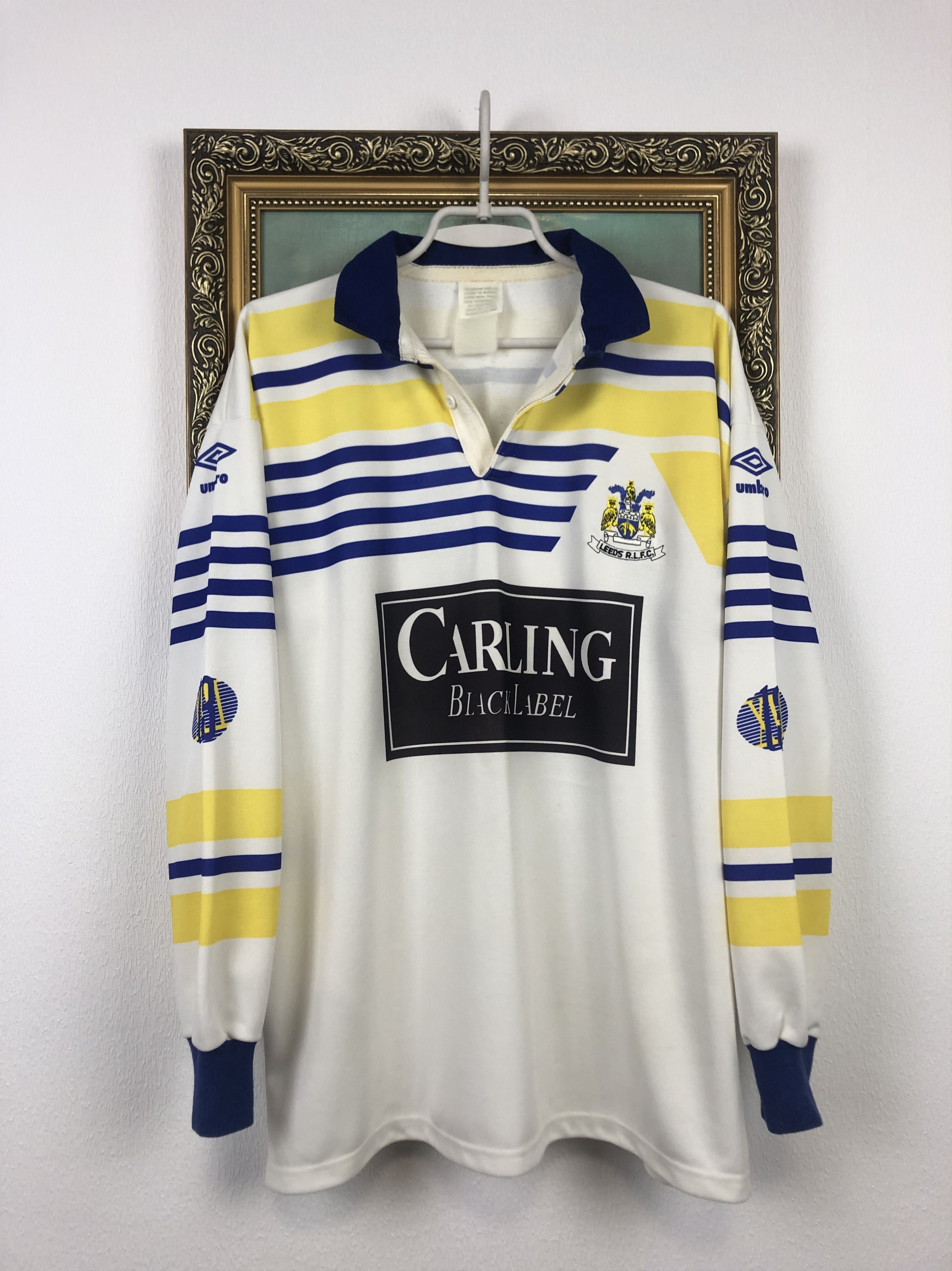 image of Leeds Rlfc Rhinos Rugby League Away Shirt 1991 Umbro Jersey in White, Men's (Size Medium)