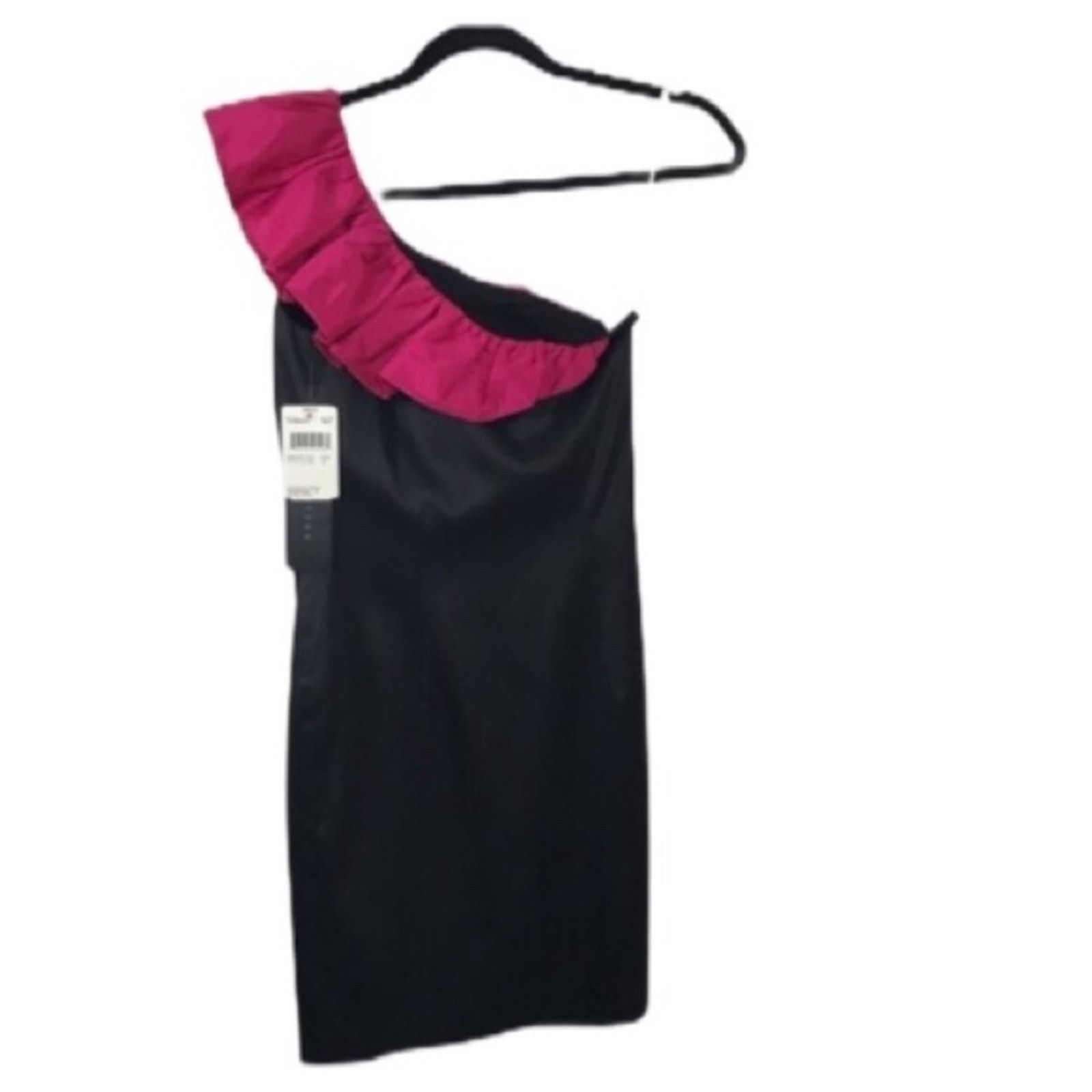 Other Aidan Mattox Ruffled One Shoulder Black & Pink Mini Dress Size XS / US 0-2 / IT 36-38 - 2 Thumbnail