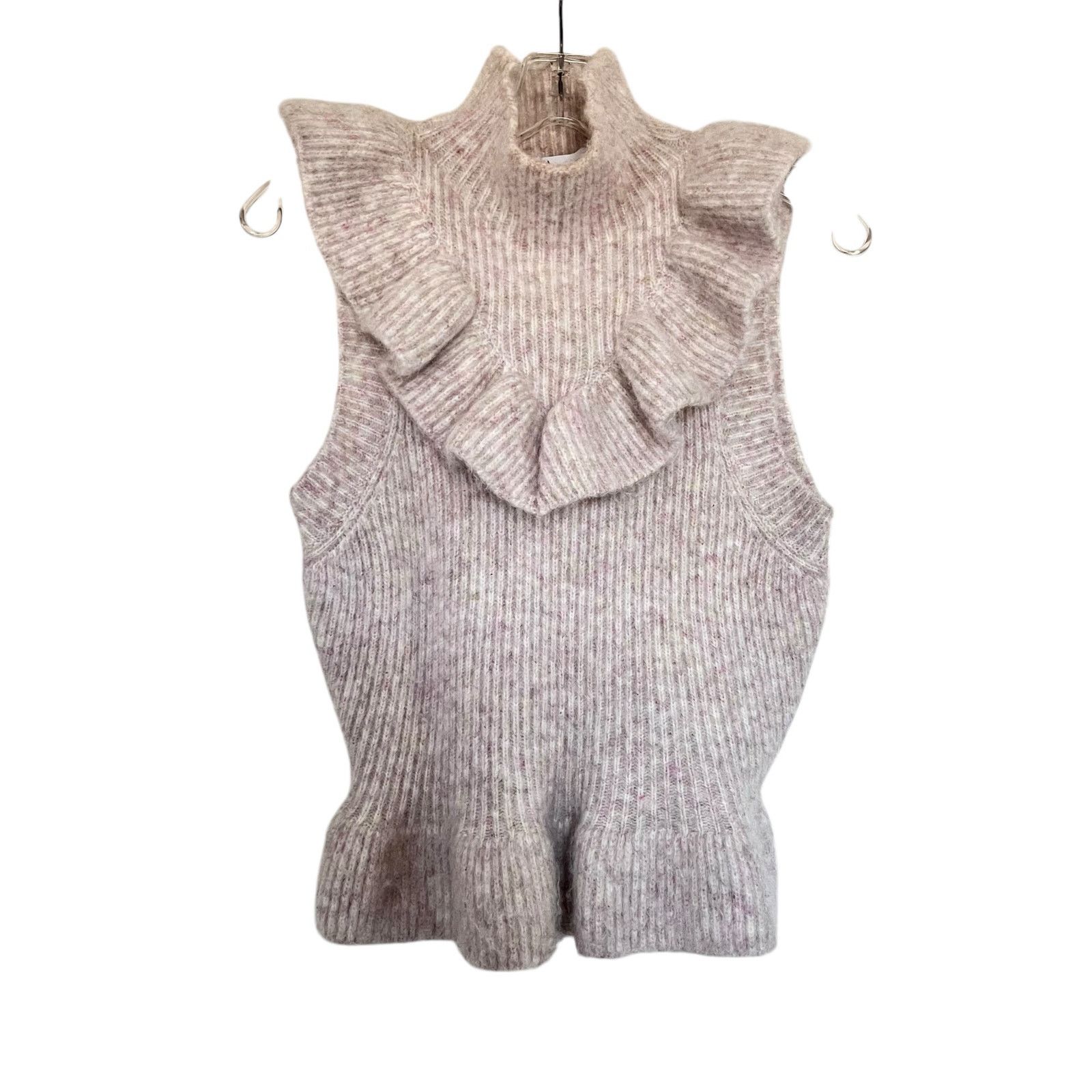 Zara Zara Ivory Blush Pink Heather Ruffled Mock Rib Knit Sweater Size S / US 4 / IT 40 - 1 Thumbnail