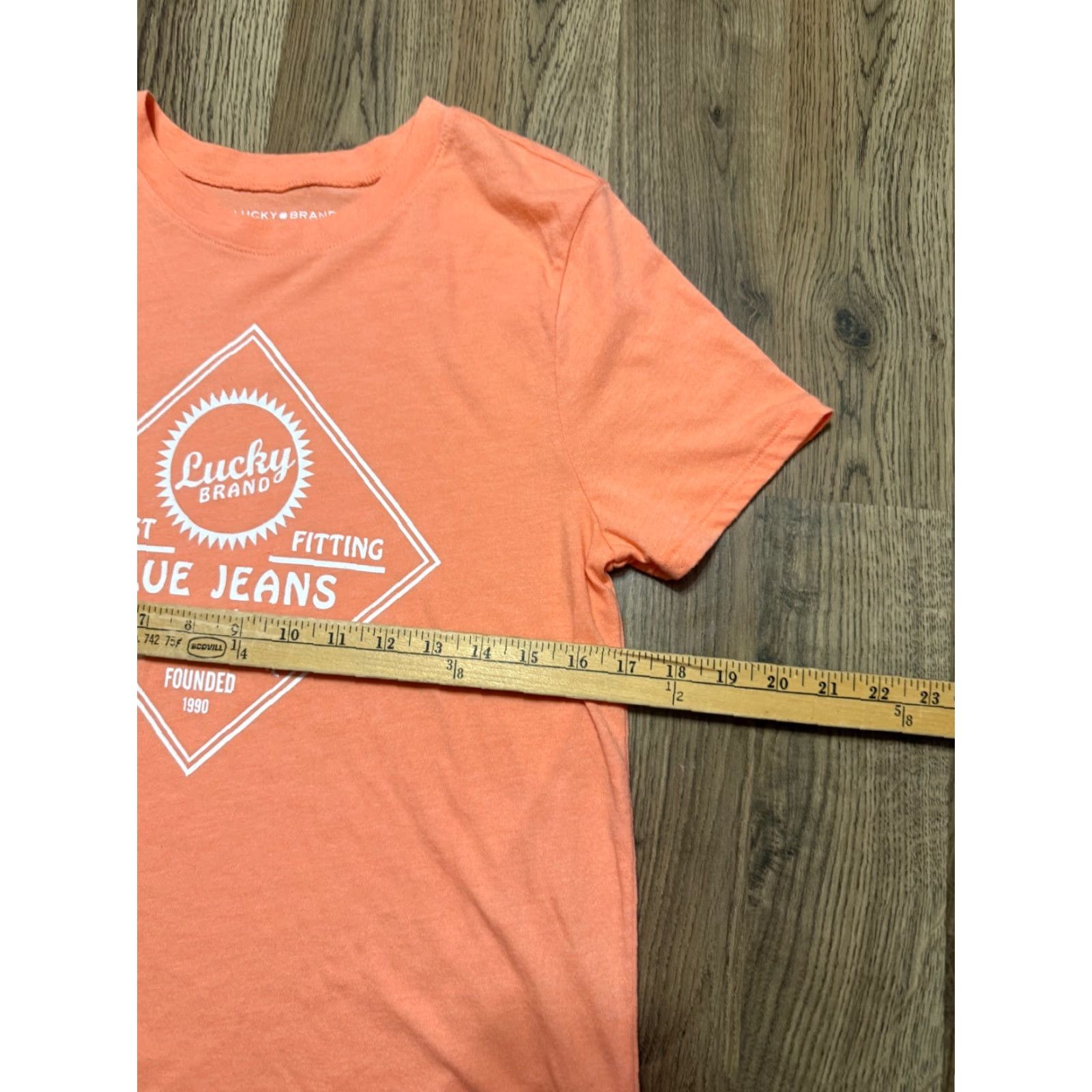 Lucky Brand Lucky Brand T-Shirt Women Medium Orange White Blue Jeans Print Crew Neck Size 32" / US 10 / IT 46 - 7 Thumbnail