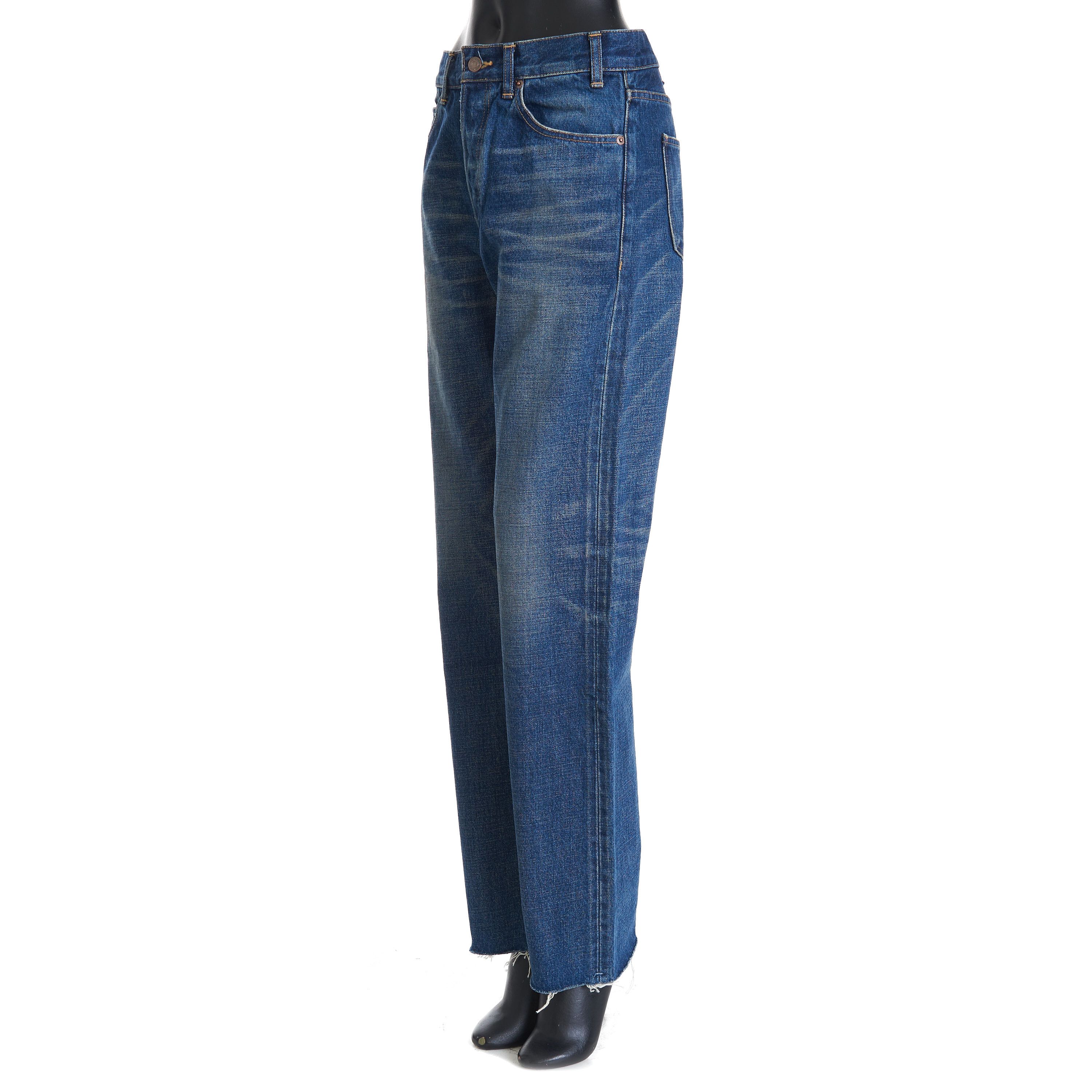 Celine Polly Jeans In Dark Union Wash Denim With Raw Seams Size 28" / US 6 / IT 42 - 2 Thumbnail