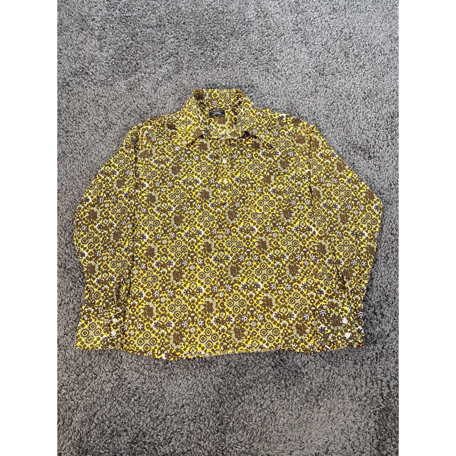 JCPenney VINTAGE JCPENNEY TownCraft Shirt Mens L Psychedelic Mustard Floral Silk Prest 70s Size US L / EU 52-54 / 3 - 2 Thumbnail