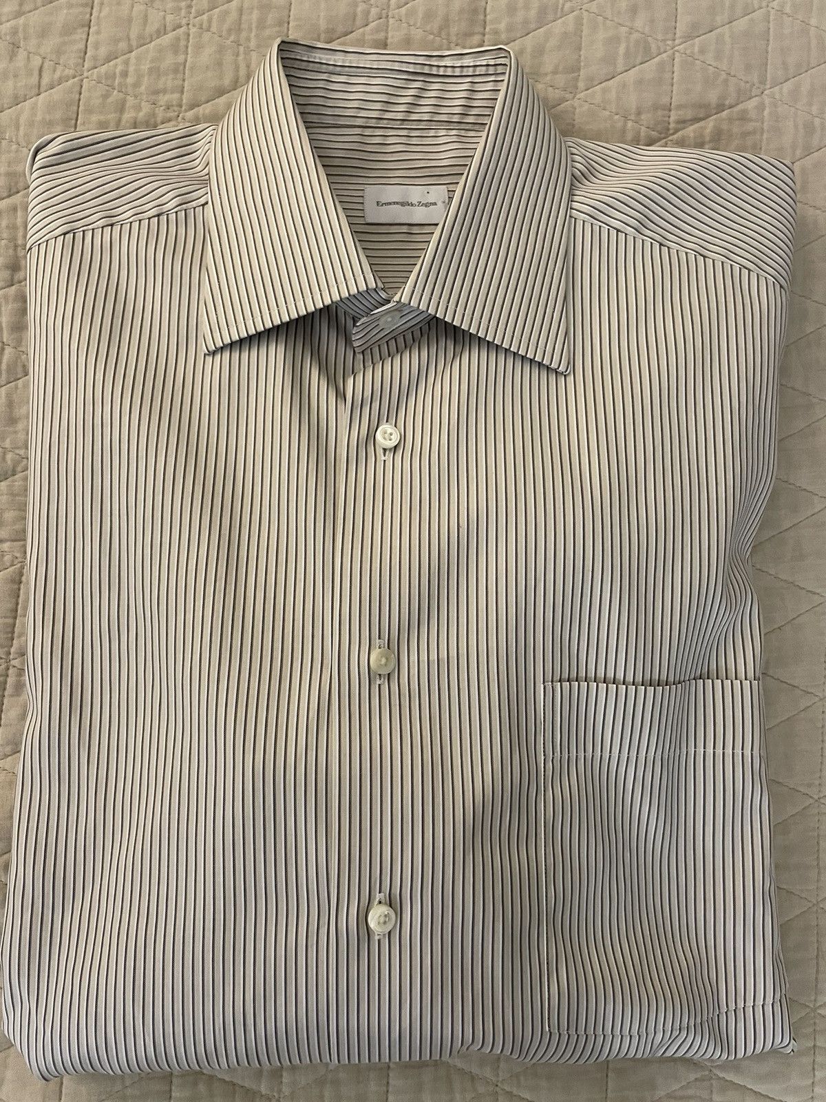 Ermenegildo Zegna Finely Striped Spread Collar Dress Shirt Size US L / EU 52-54 / 3 - 1 Thumbnail