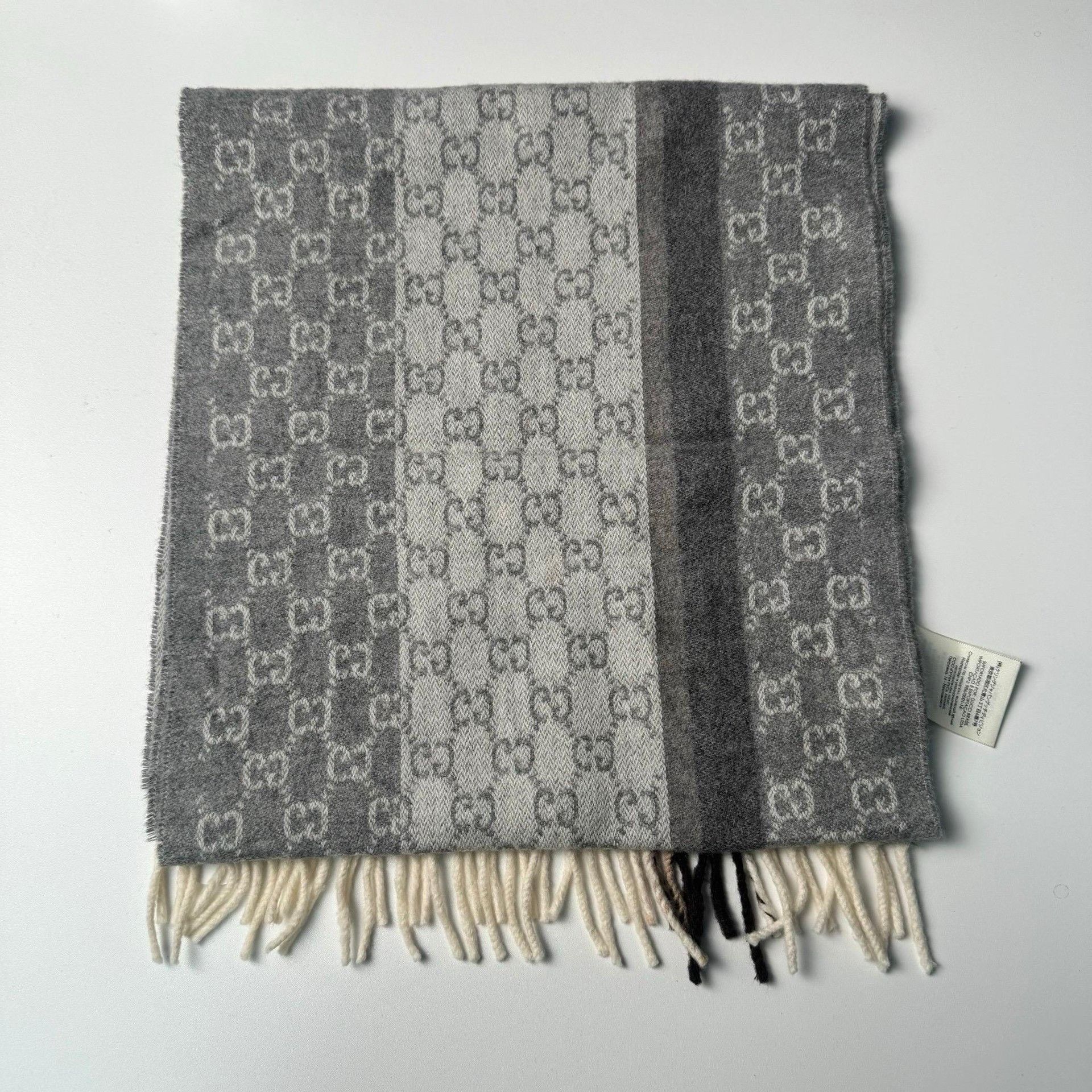 Gucci Gucci Gray Double G Jacquard Wool-Cashmere Scarf Size ONE SIZE - 1 Thumbnail