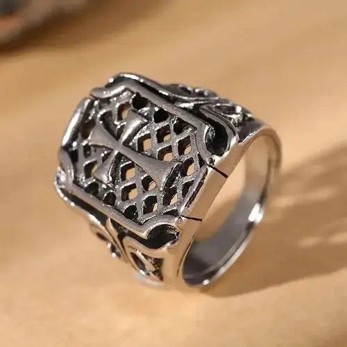 VIBE Vintage Punk Grid Cross Ring Size ONE SIZE - 3 Thumbnail