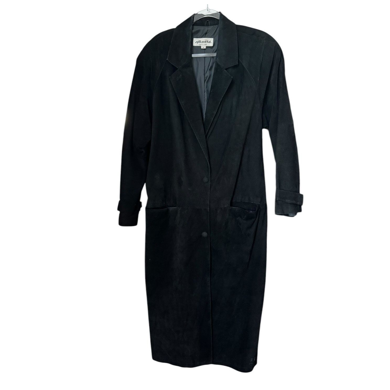 Vintage 90s Split End Ltd Black Suede Leather Long Coat Minimalist M Size M / US 6-8 / IT 42-44 - 2 Thumbnail