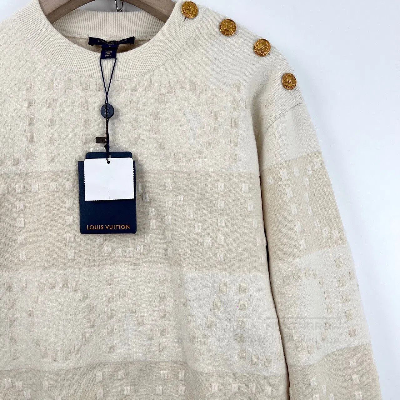 Louis Vuitton LV Gold Buckle Beige Stripe Logo Knit Sweater. Size S / US 4 / IT 40 - 5 Thumbnail